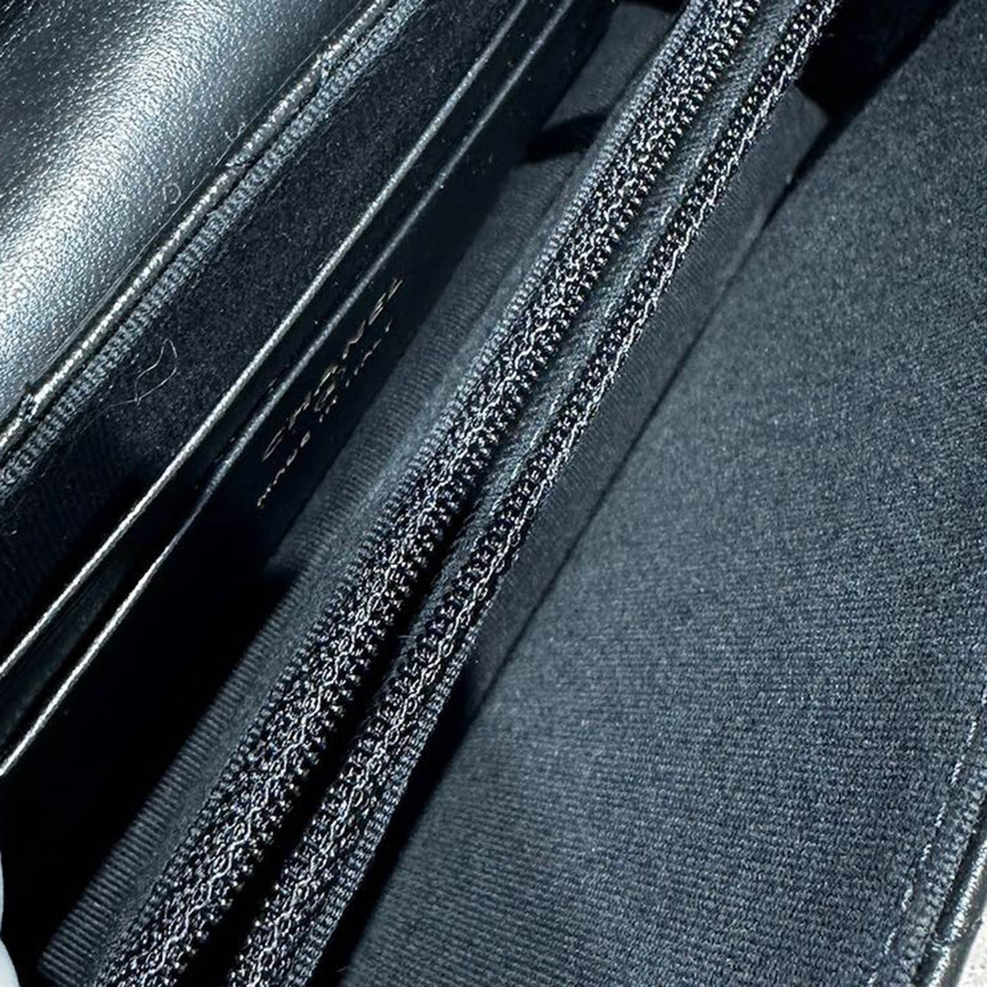 Chanel Black Gold Lambskin Leather Double Chain Large Phone Bag 