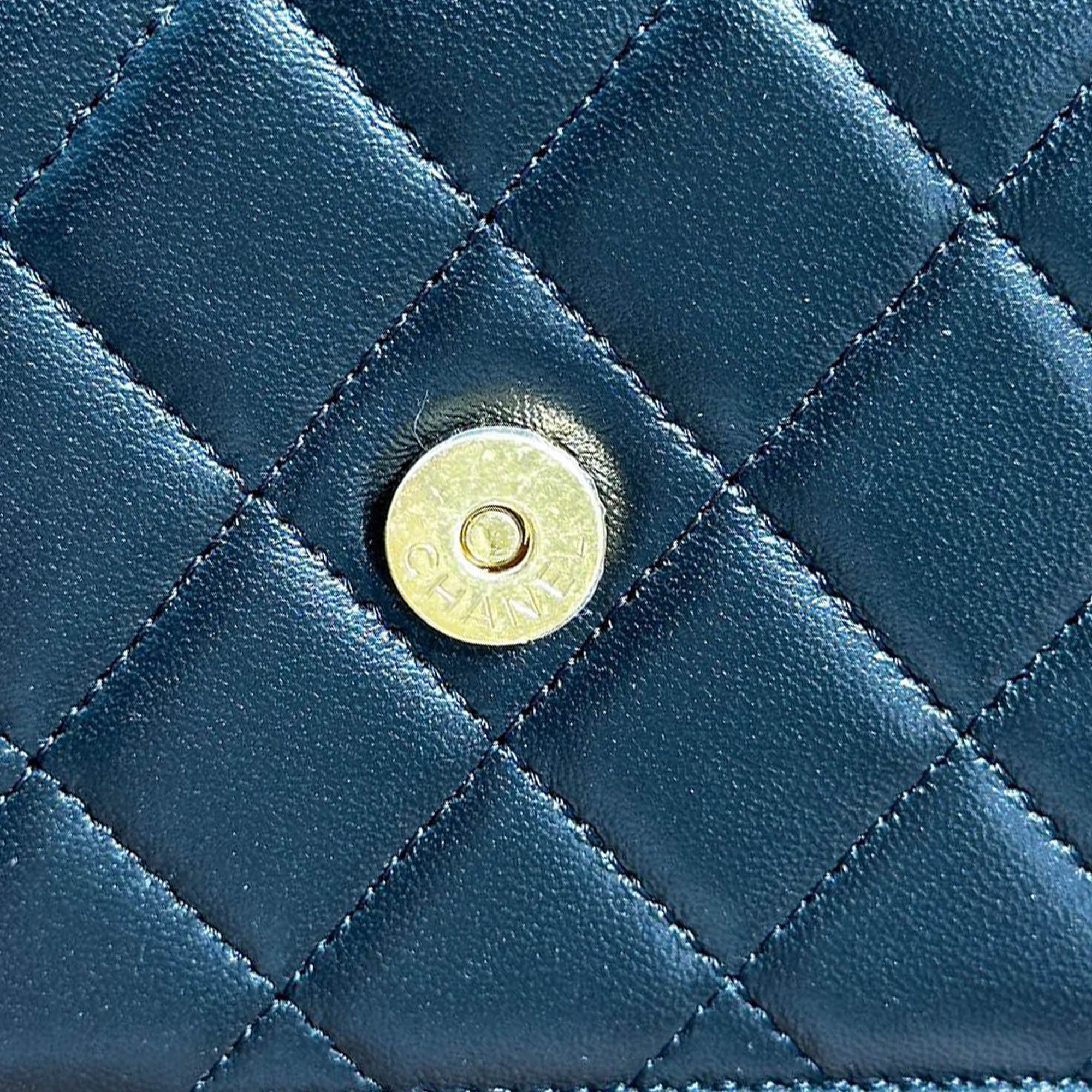 Chanel Black Gold Lambskin Leather Double Chain Large Phone Bag 