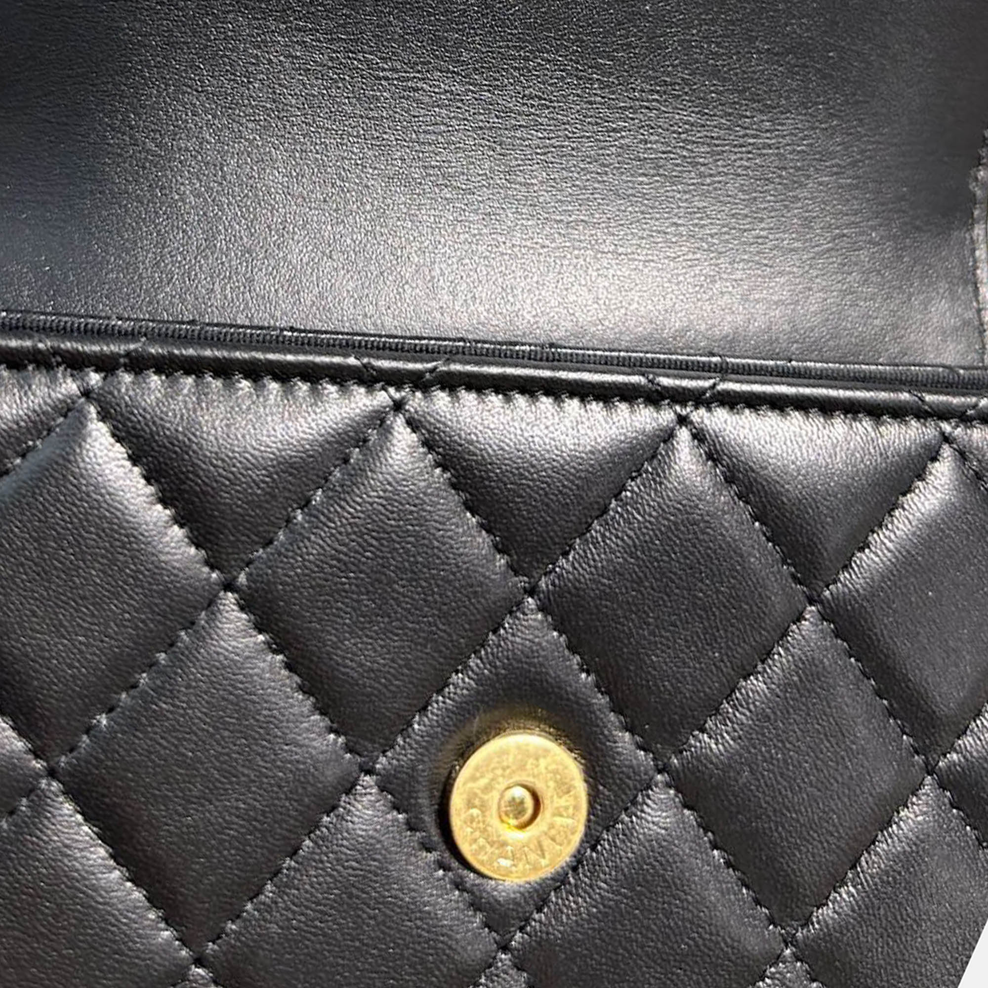 Chanel Black Gold Lambskin Leather Double Chain Large Phone Bag 