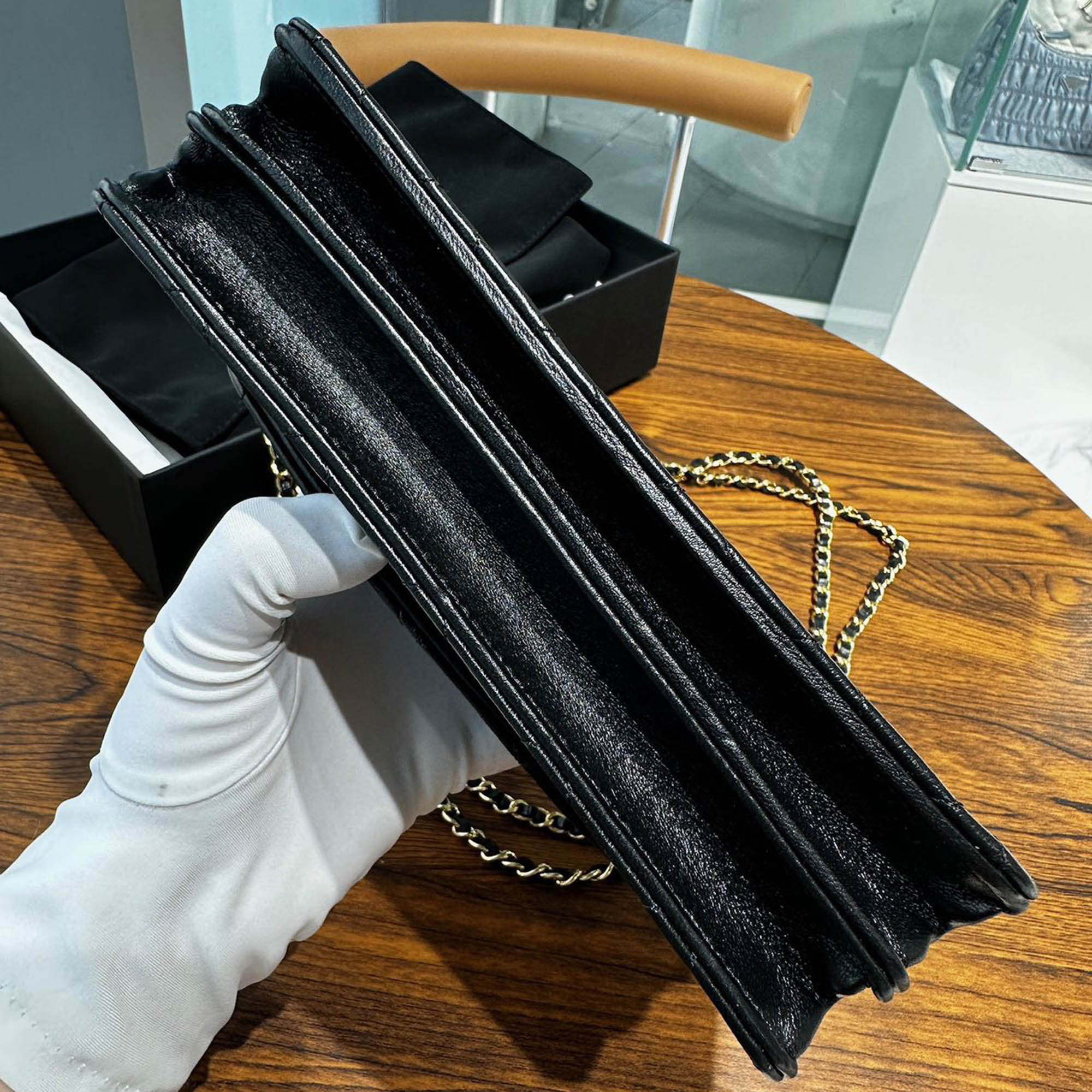 Chanel Black Gold Lambskin Leather Double Chain Large Phone Bag 
