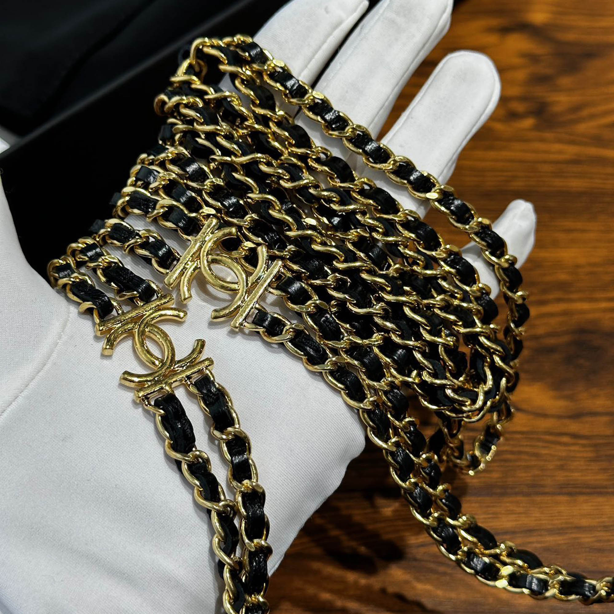 Chanel Black Gold Lambskin Leather Double Chain Large Phone Bag 
