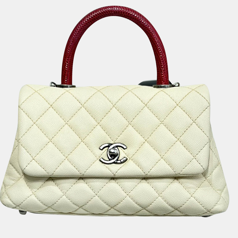 

Chanel White Lizard Lychee Leather Coco Handle Bag