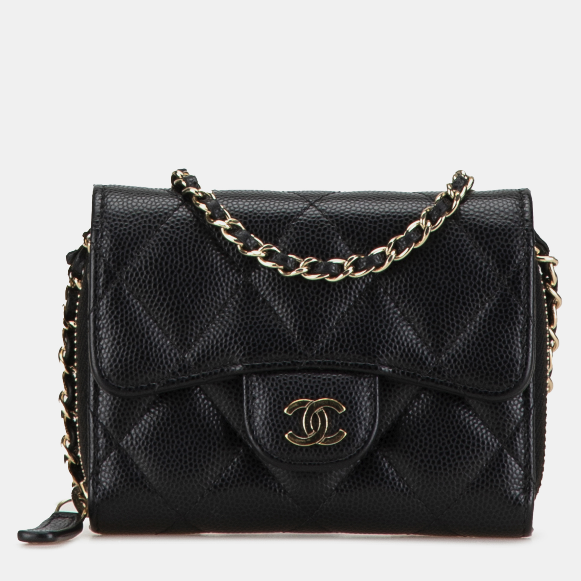 

Chanel Black Classic Caviar Coin Pouch with Chain
