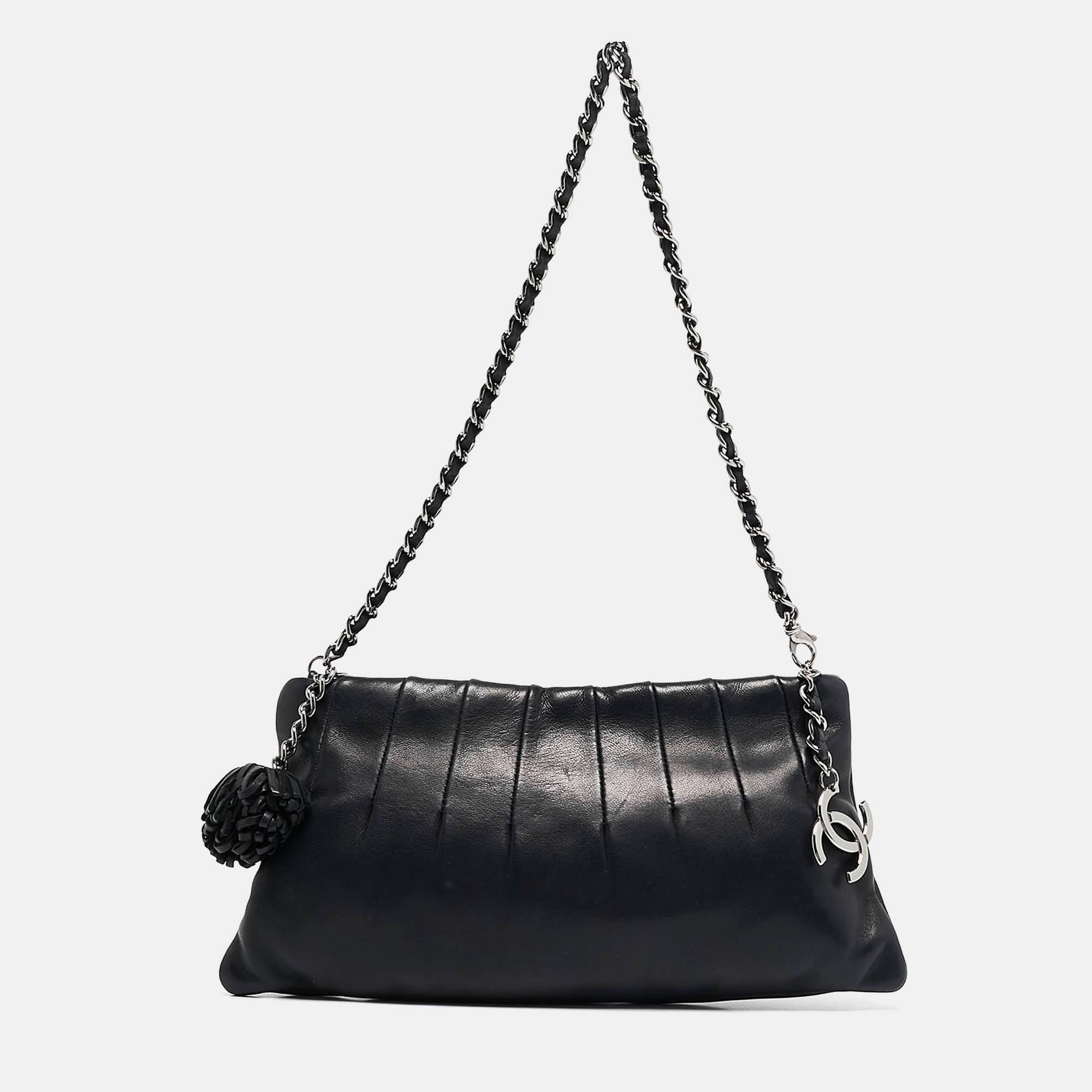 

Chanel Black Pleated Leather Tassel Shoulder Bag