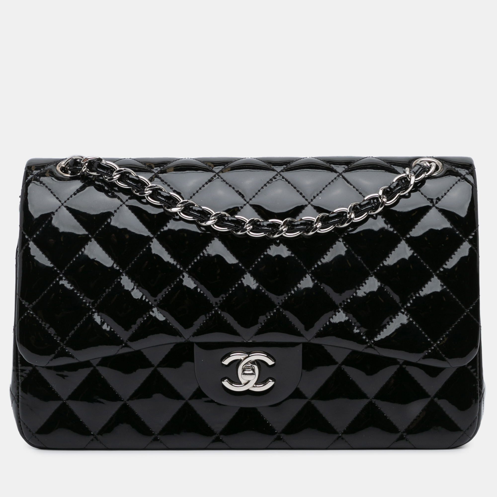 

Chanel Black Jumbo Classic Patent Double Flap