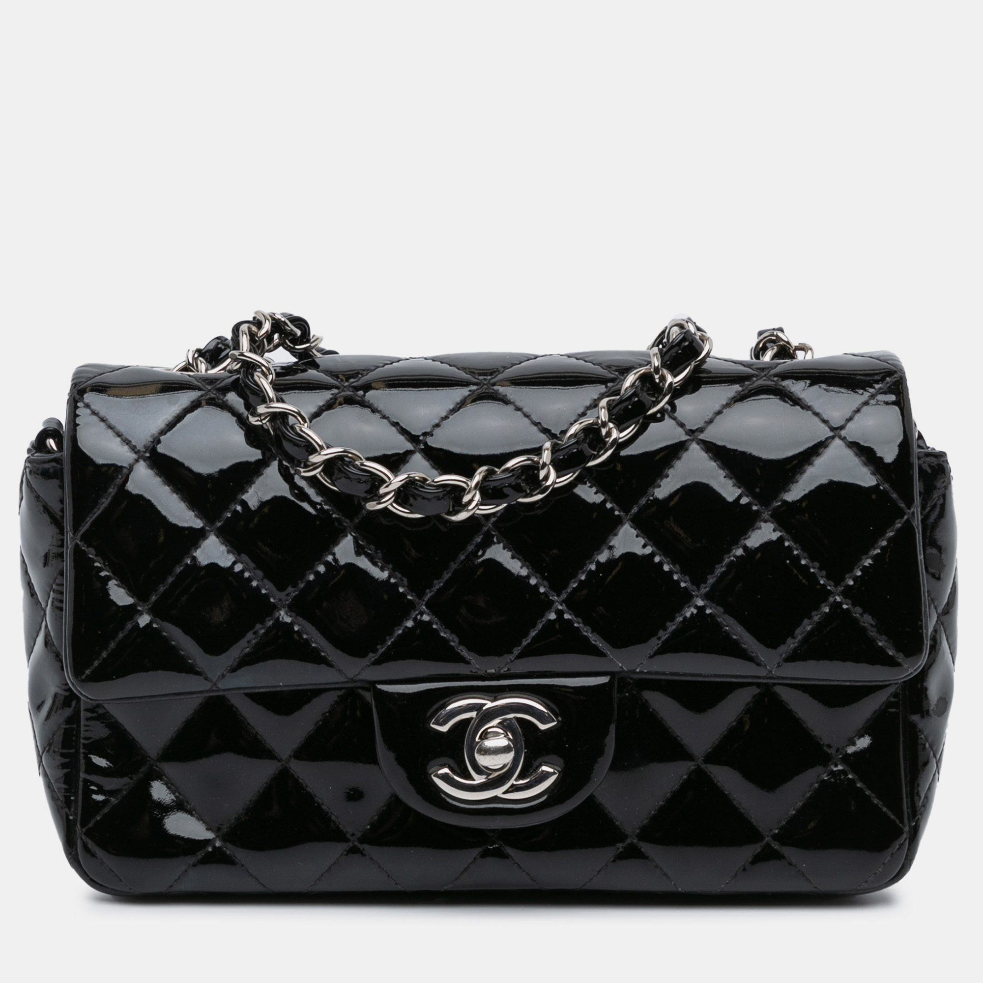 

Chanel Black Mini Rectangular Classic Patent Single Flap