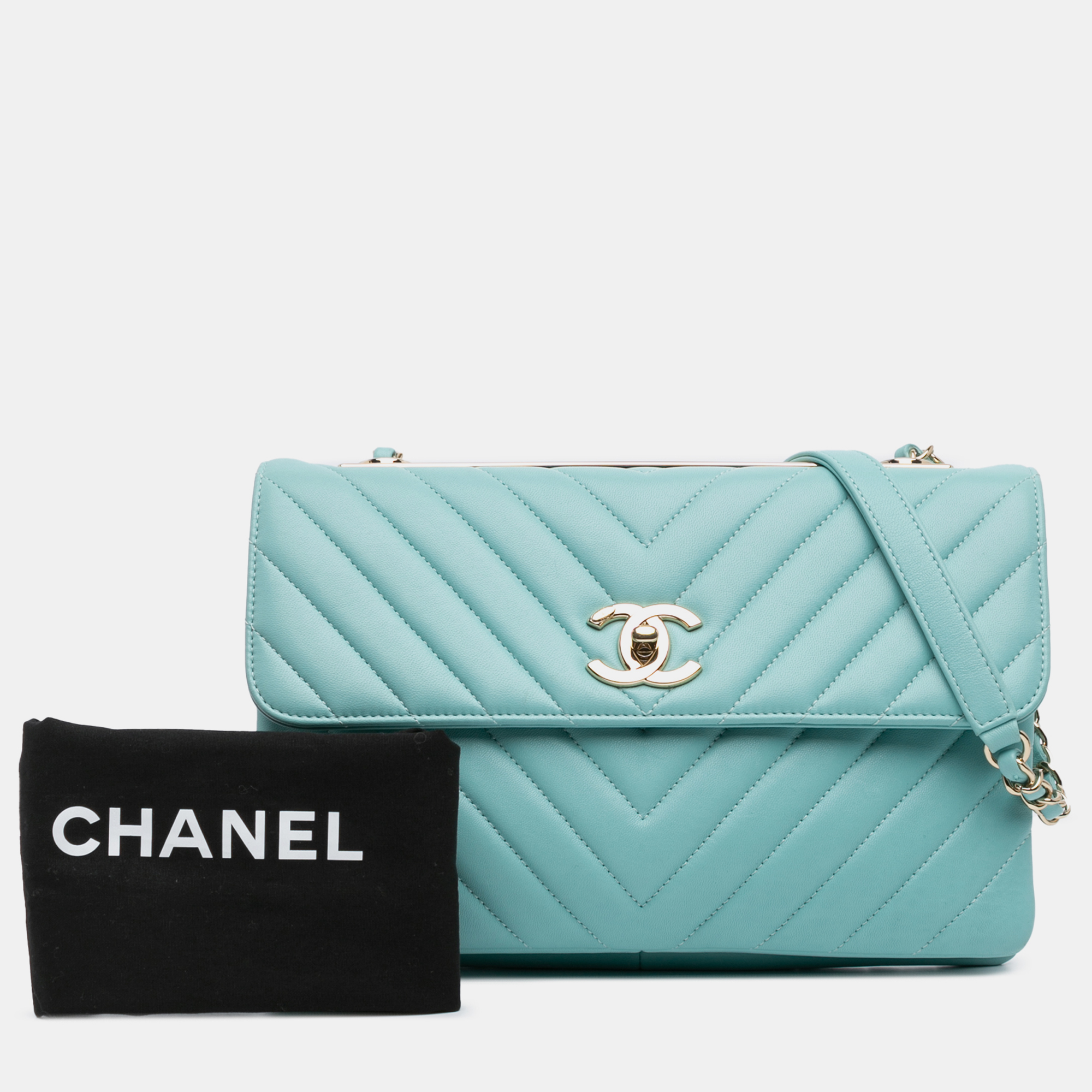 Chanel Blue Chevron Lambskin Trendy CC Flap 