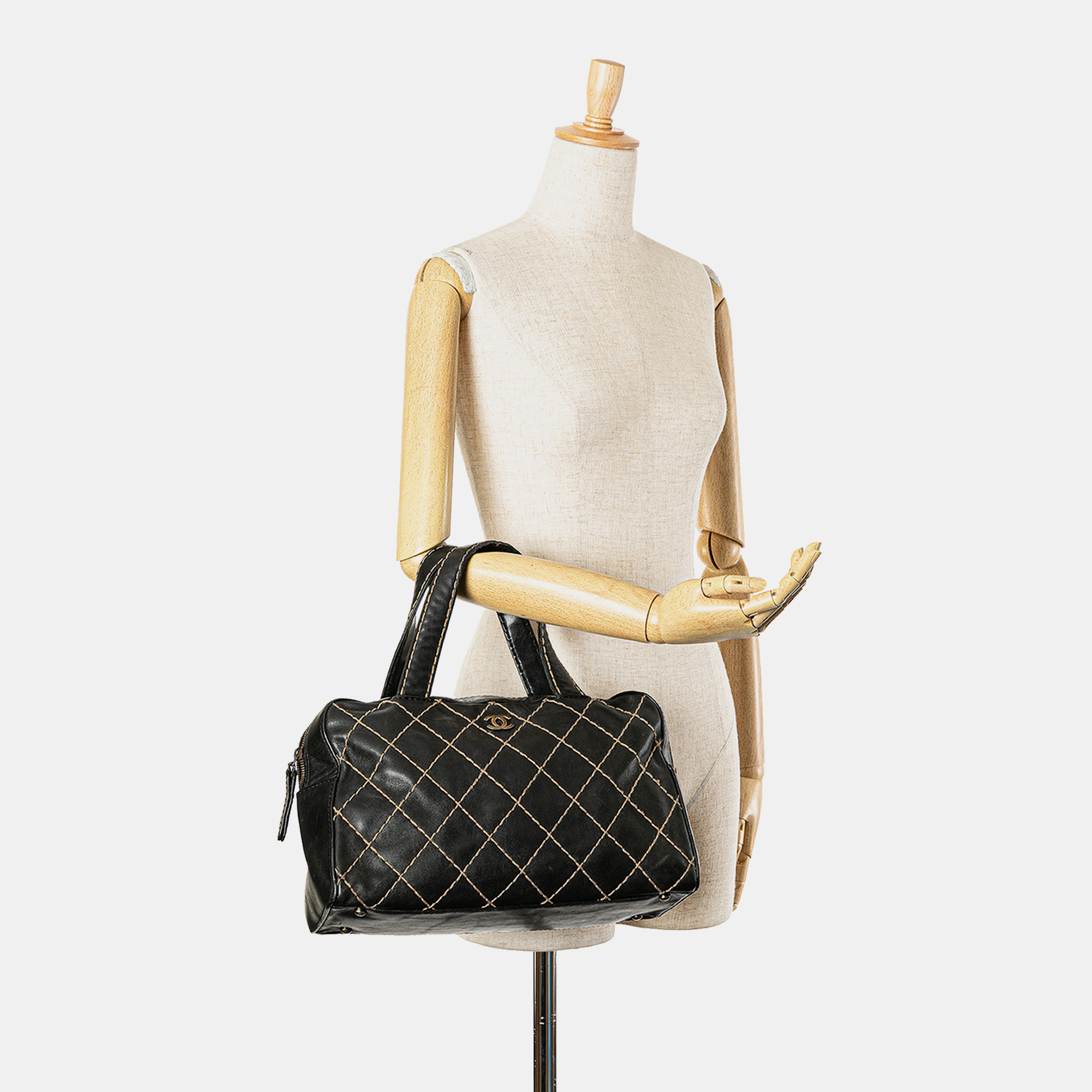Chanel Black CC Wild Stitch Lambskin Handbag 