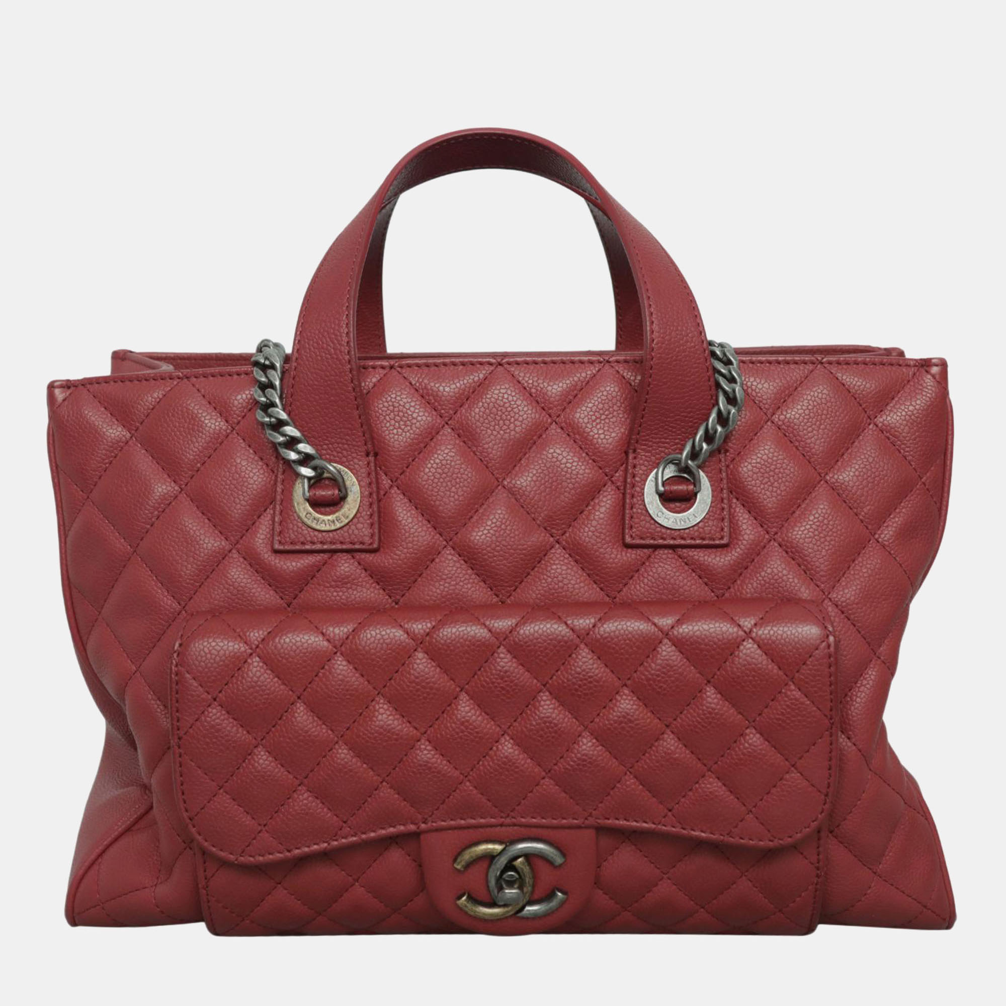 

Chanel Red Caviar Leather Casual Pocket Tote Bag