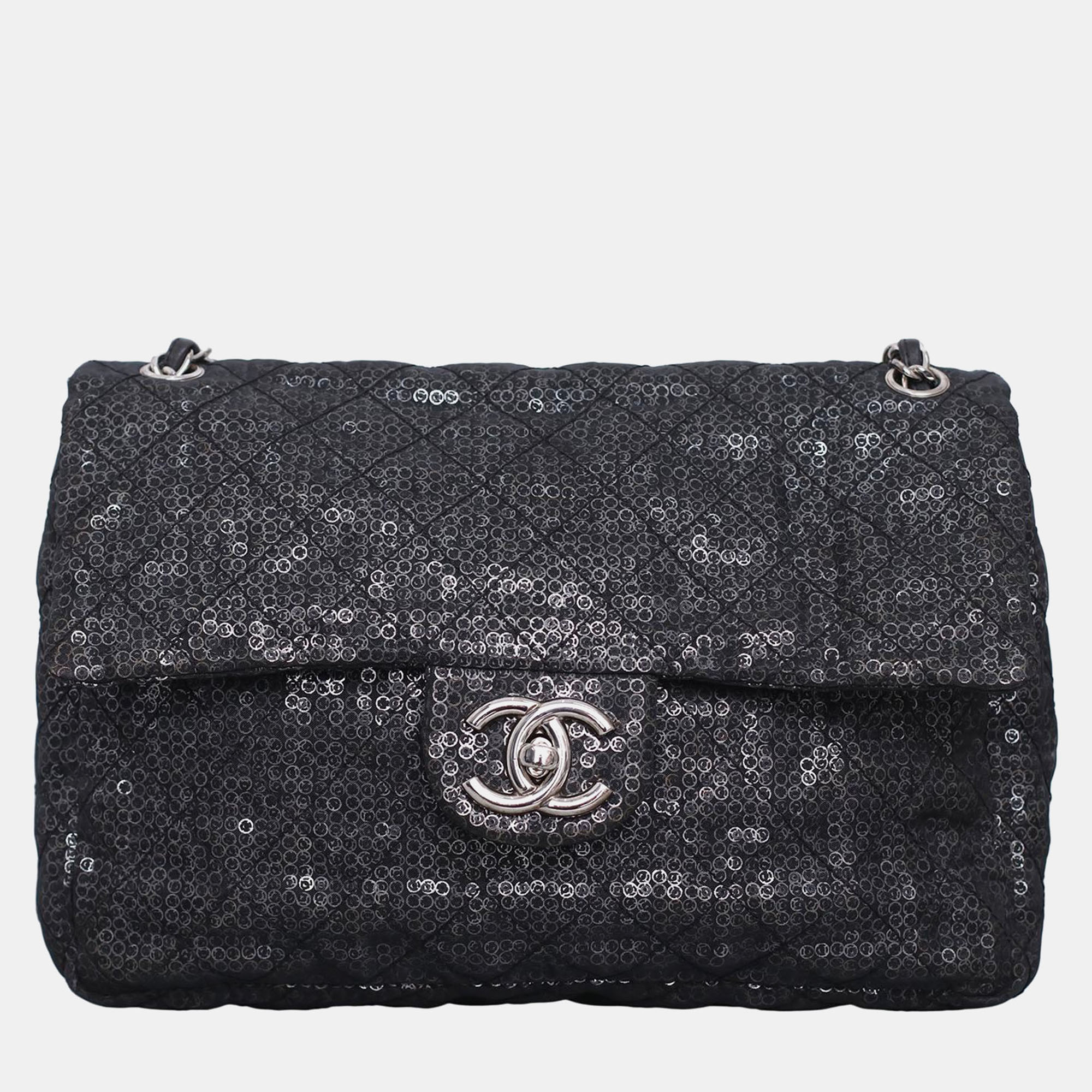 

Chanel Jumbo Hidden Sequin Flap Bag, Black