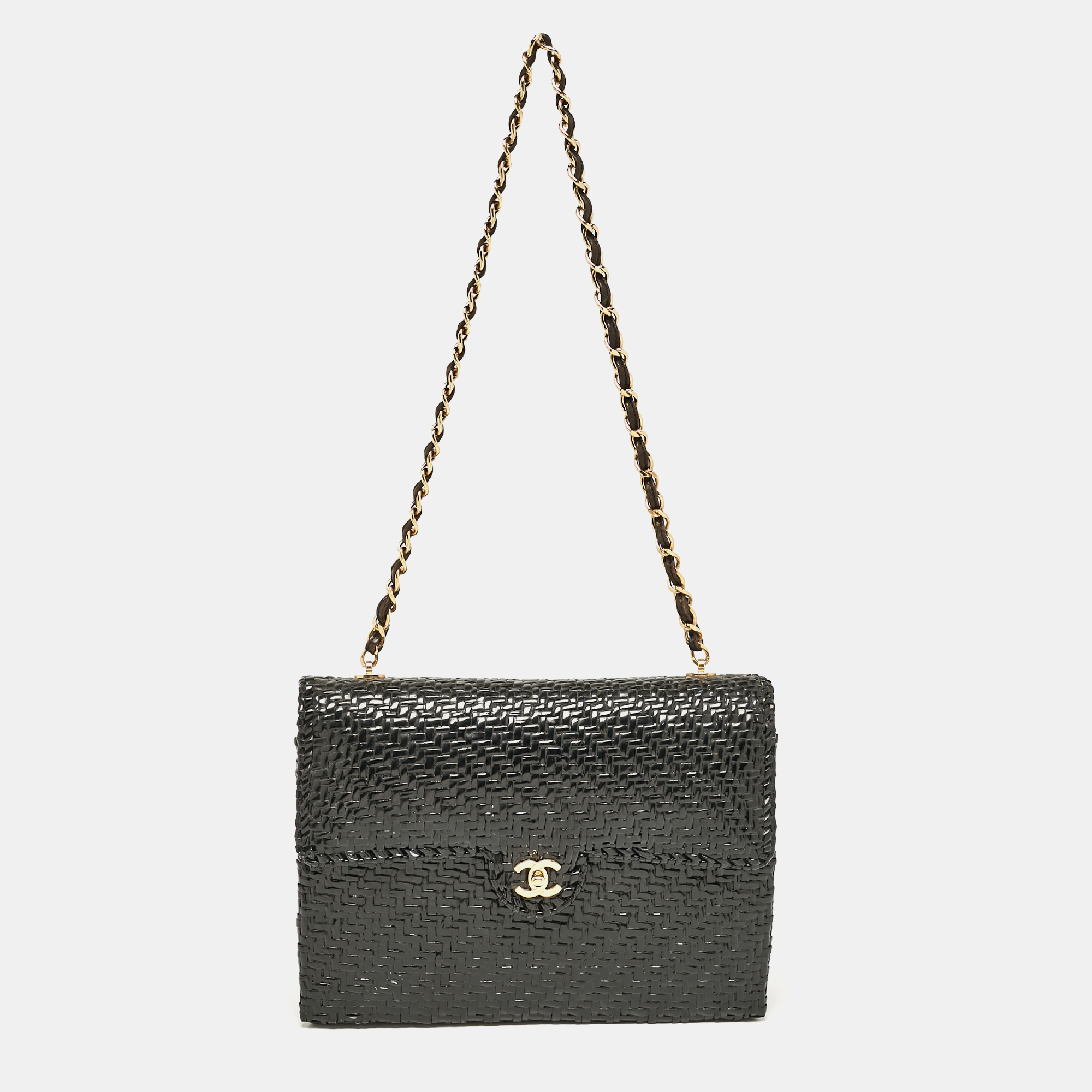 

Chanel Black Woven Wicker Jumbo Classic Flap Bag