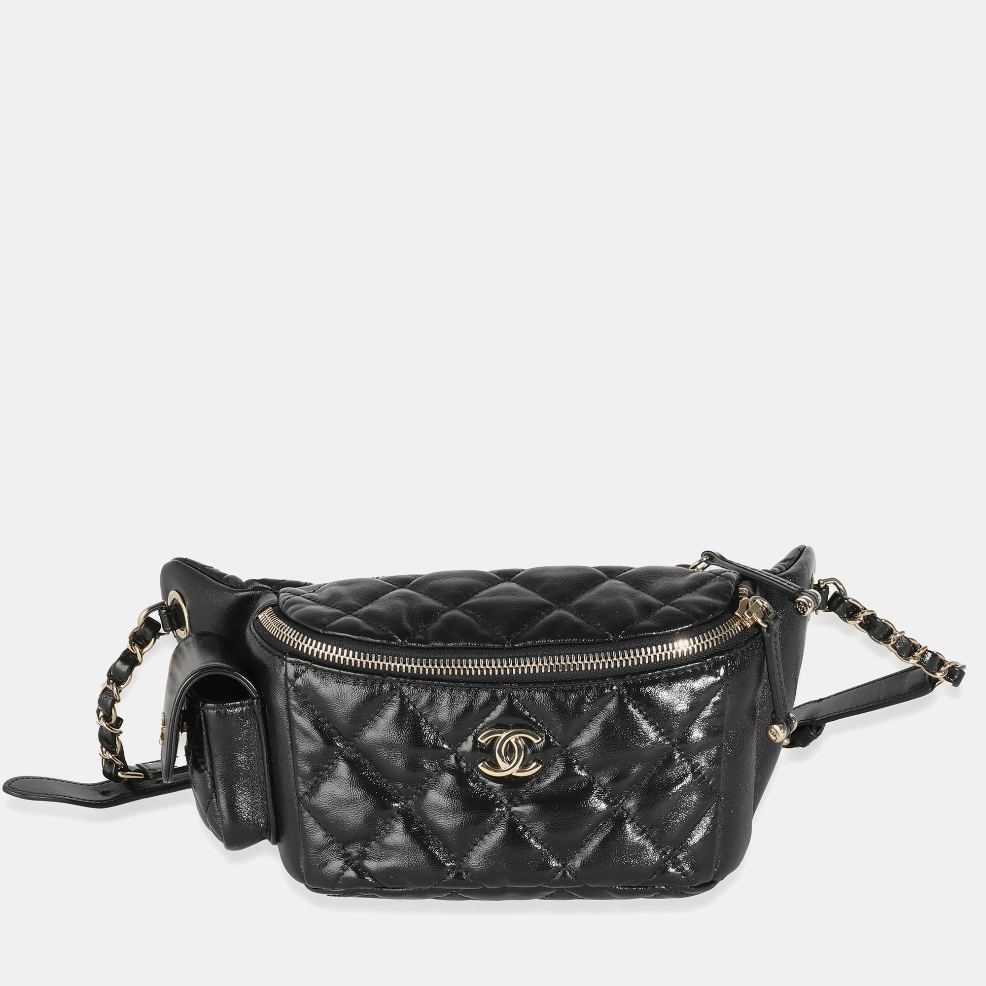 

Chanel Black Shiny Quilted Aged Calfskin Utility Belt Bag