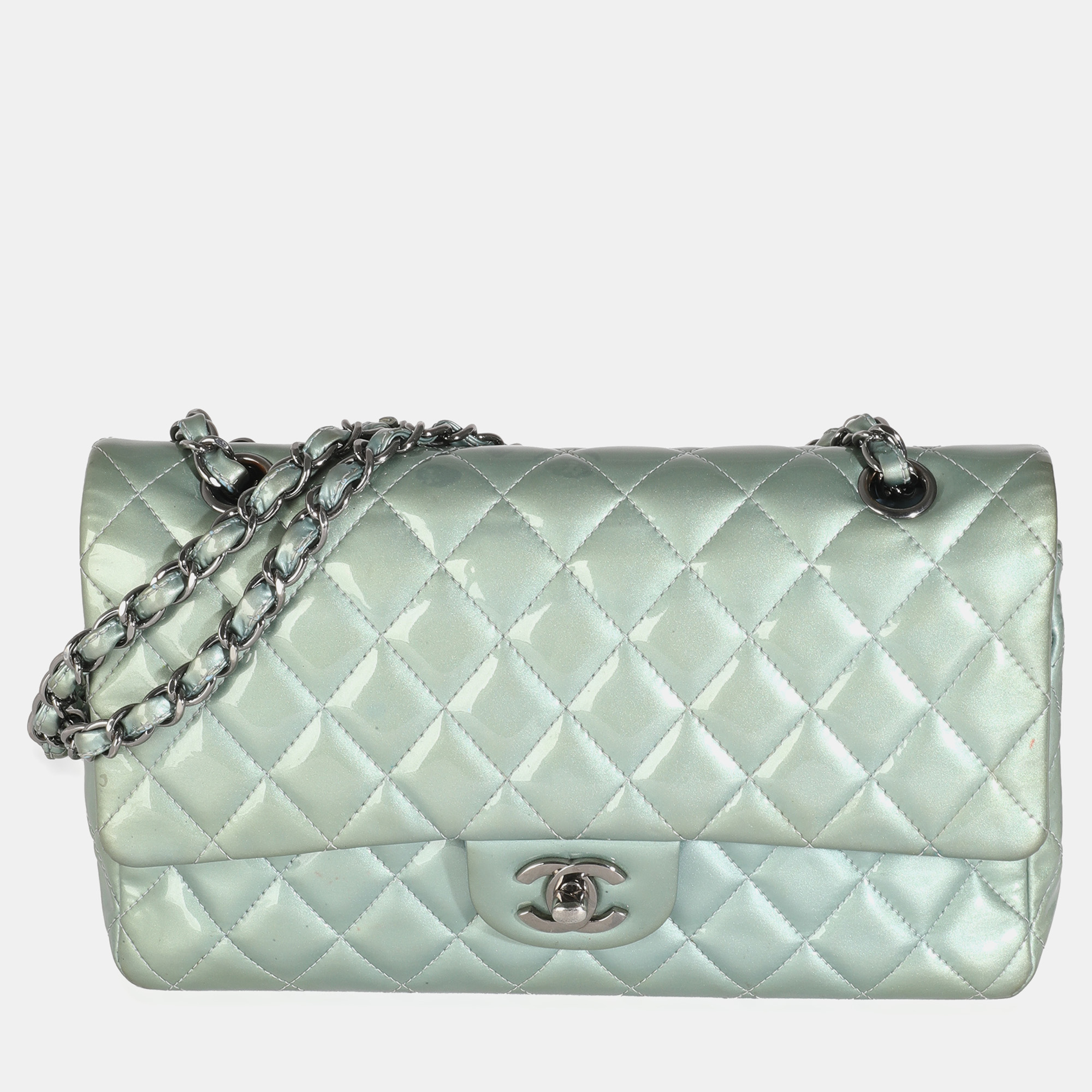 

Chanel Green Quilted Patent Medium Classic Double Flap Bag