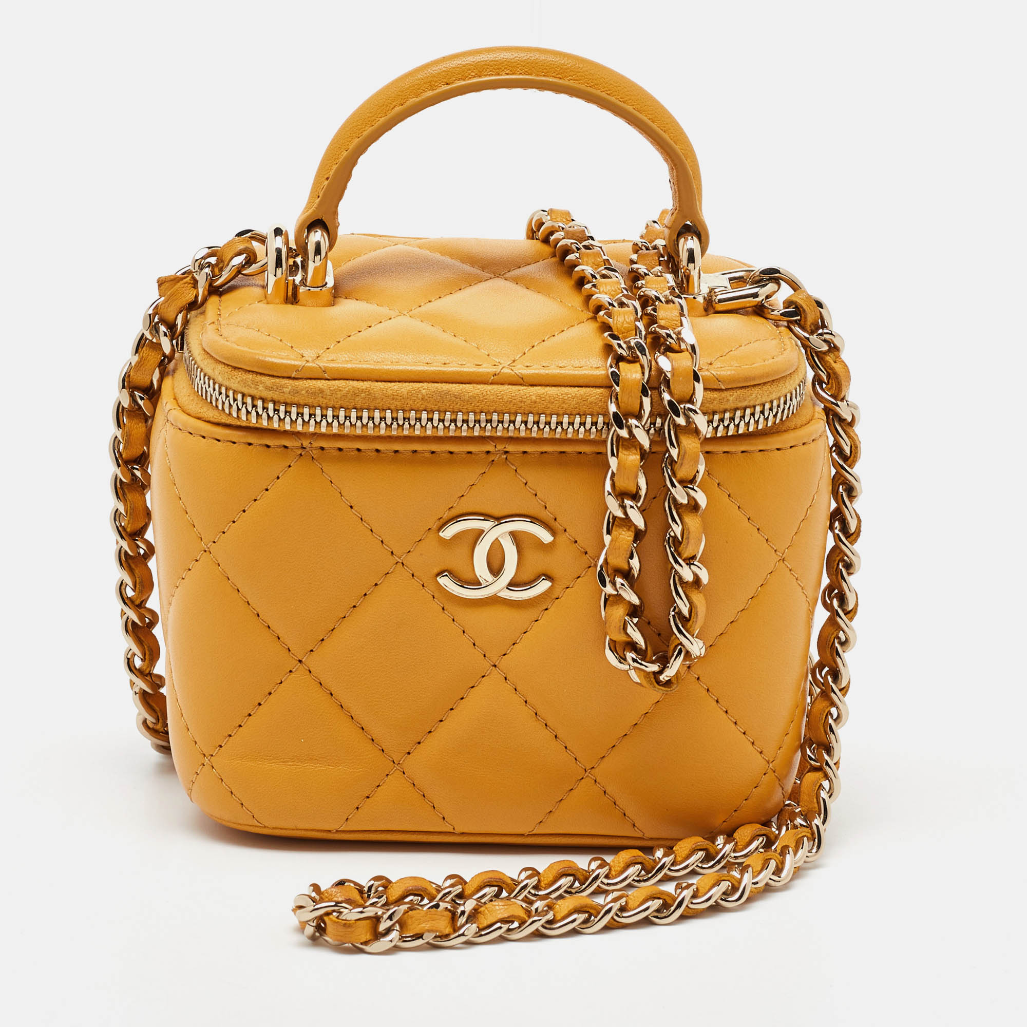 

Chanel Yellow Quilted Leather Mini Vanity Case Chain Bag