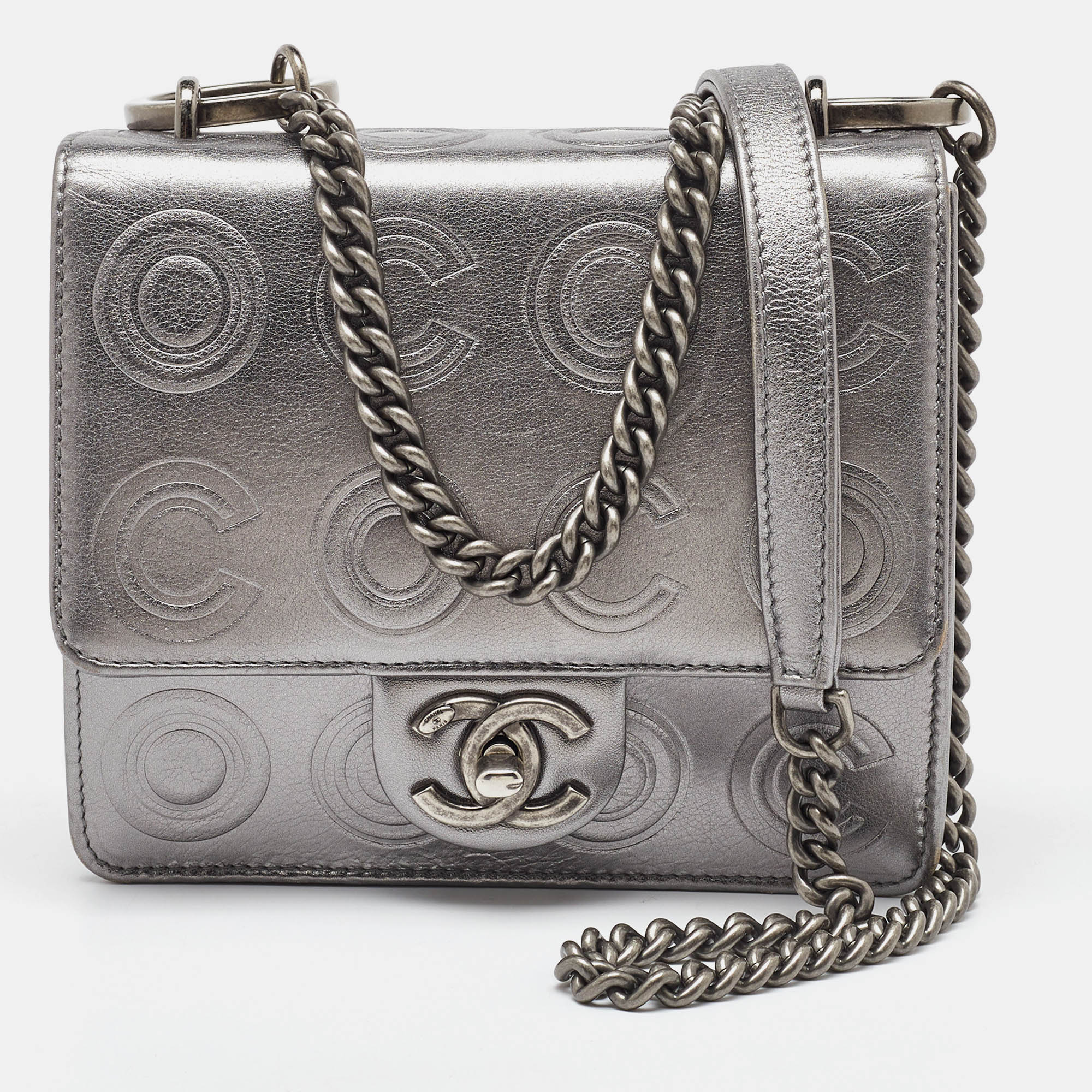 

Chanel Metallic Coco Embossed Leather Mini Square Flap Bag