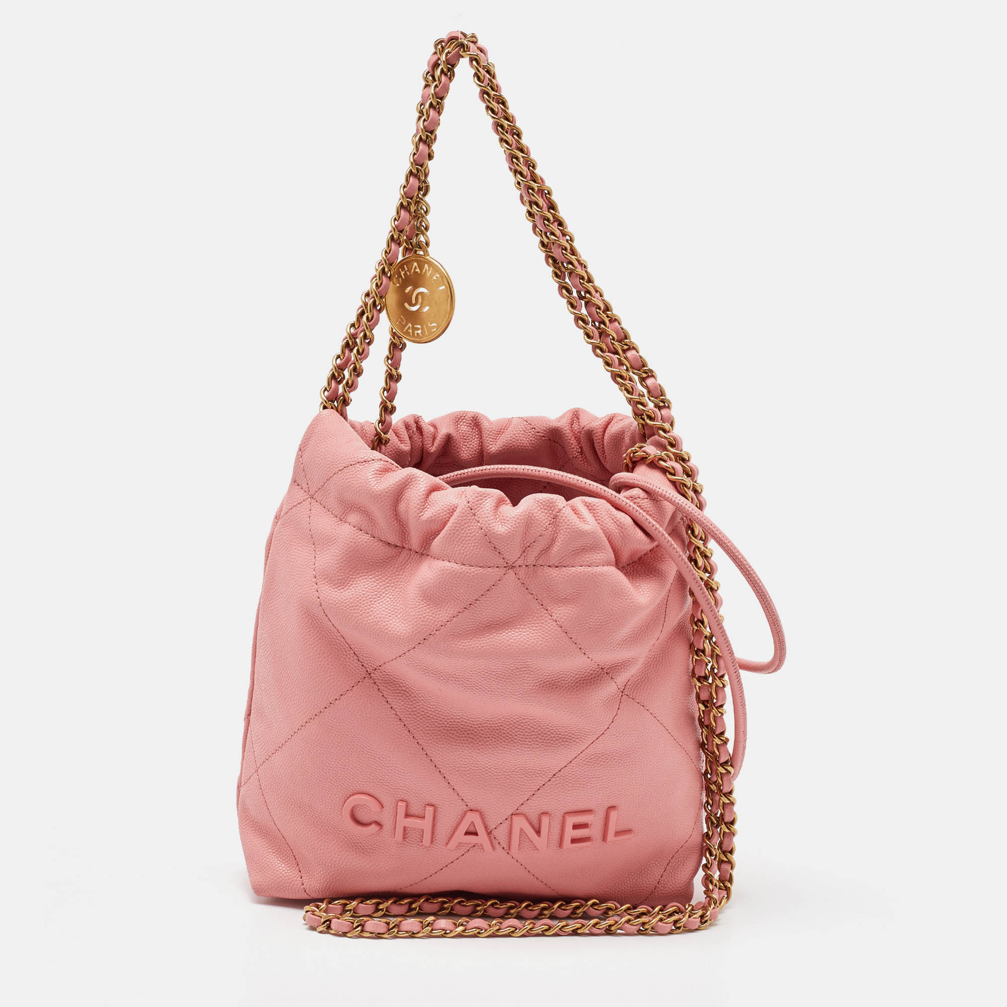 

Chanel Pink Quilted Caviar Leather Mini 22 Chain Bag