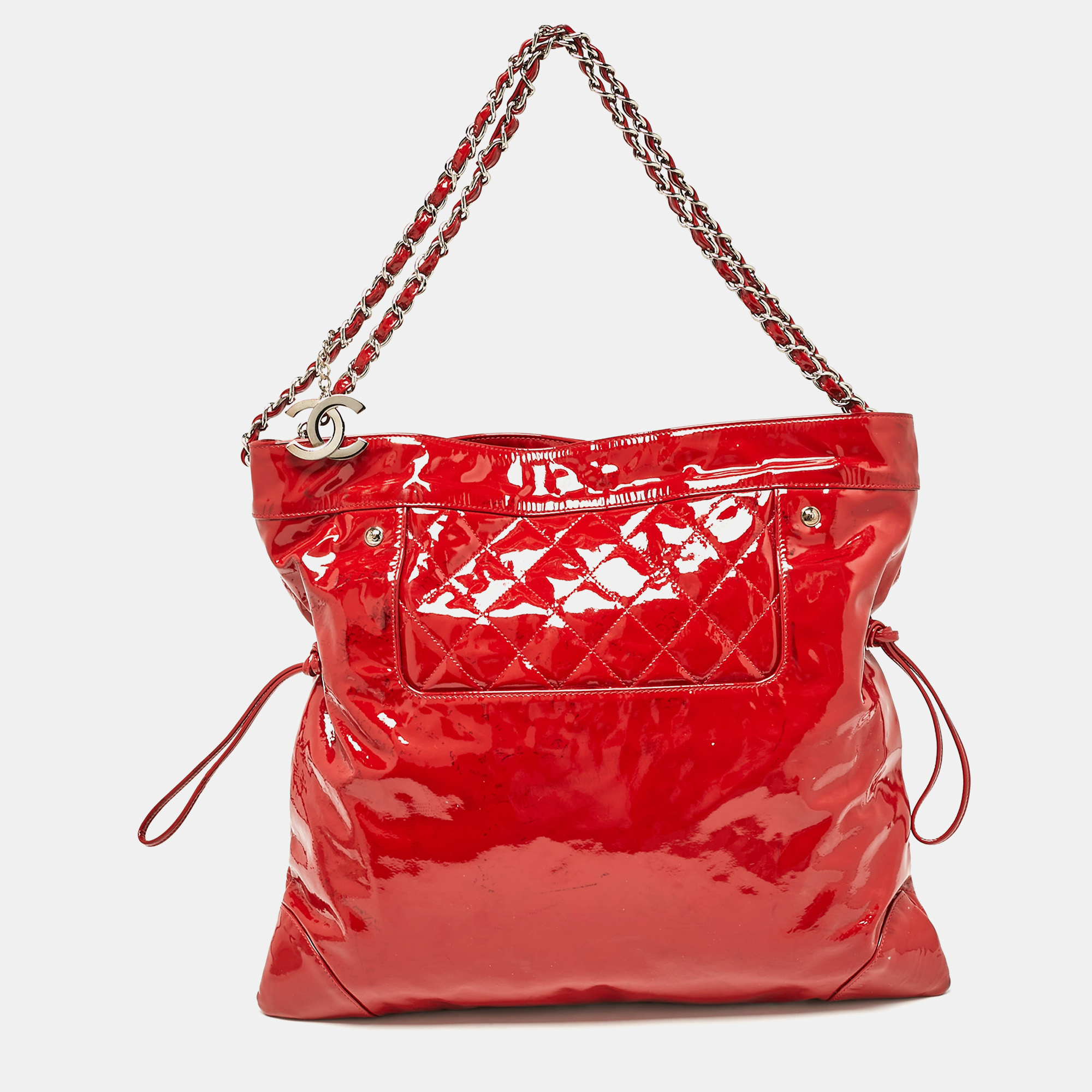 

Chanel Red Quilted Patent Leather Bon Bon Tote