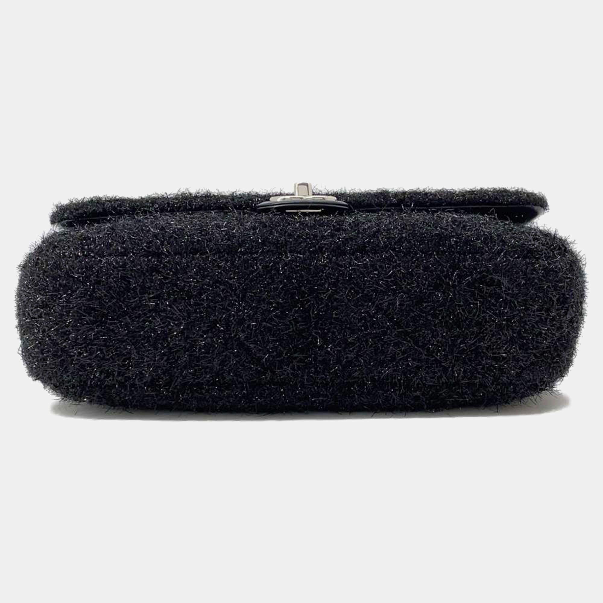 Chanel Matelasse Chain Pool Toe Glitter Black Lambskin Mix Fiber Size 25 Shoulder Bag 