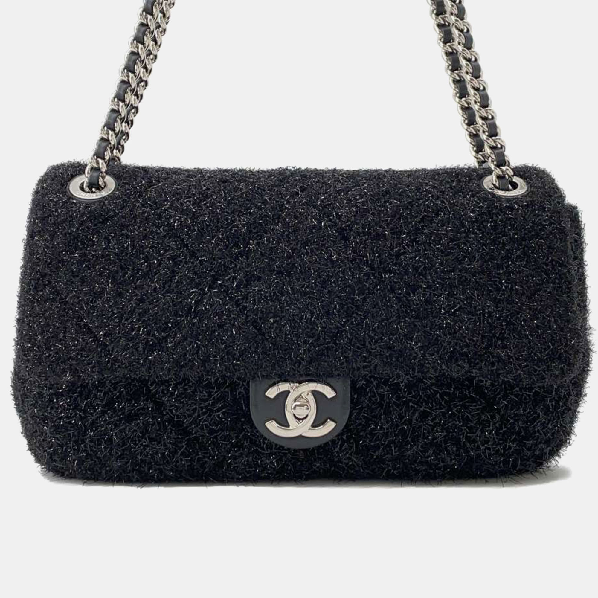 

Chanel Matelasse Chain Pool Toe Glitter Black Lambskin Mix Fiber Size