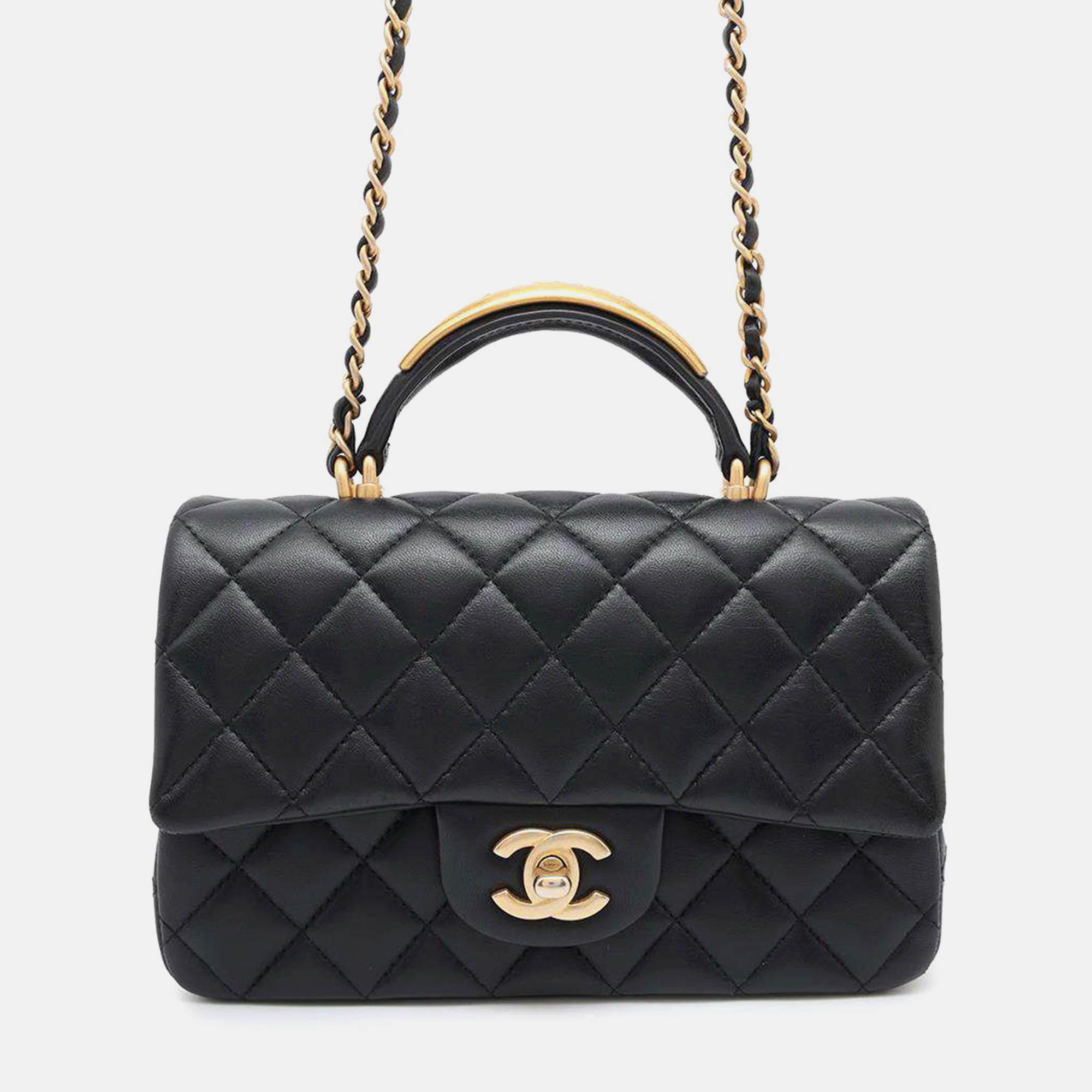 

Chanel Matelasse Top Handle Flap Bag Black Lambskin