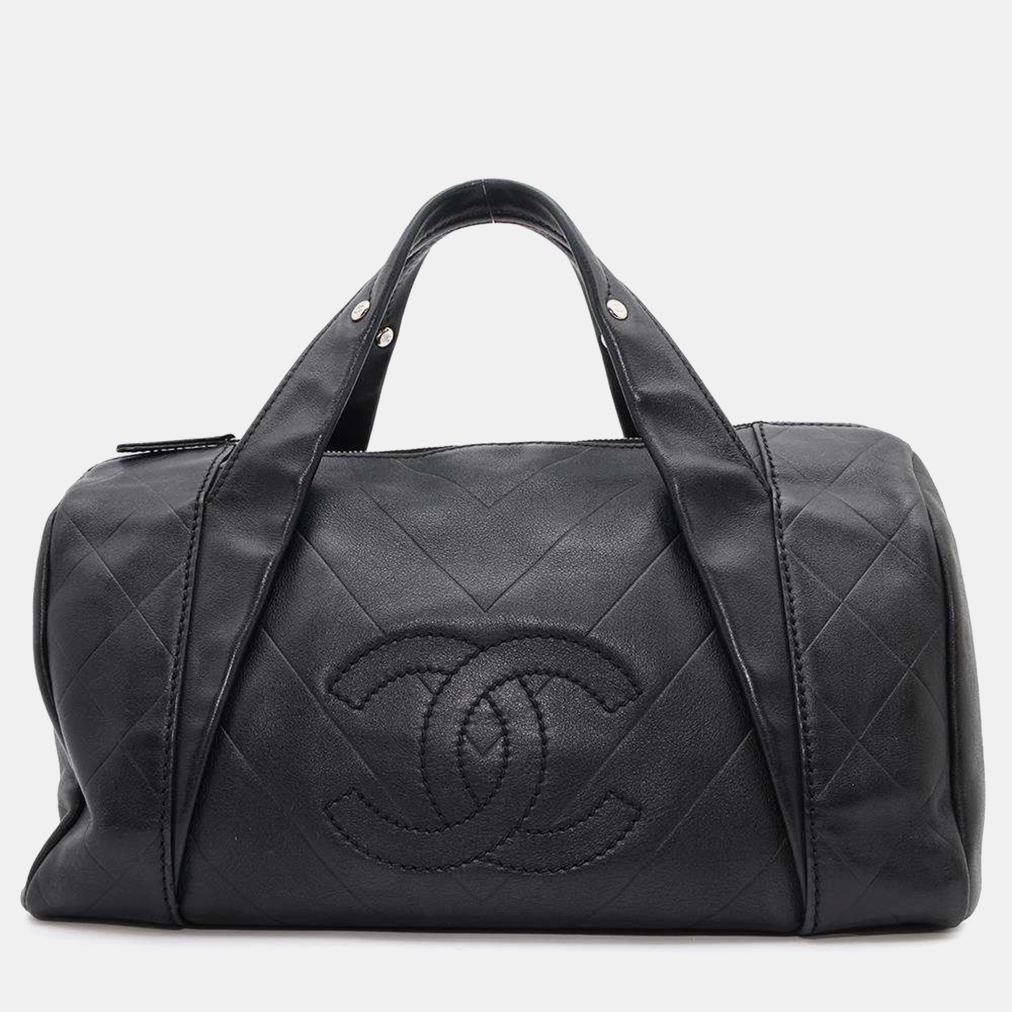 

Chanel Chevron V Stitch Mini Travel Bag Black Leather