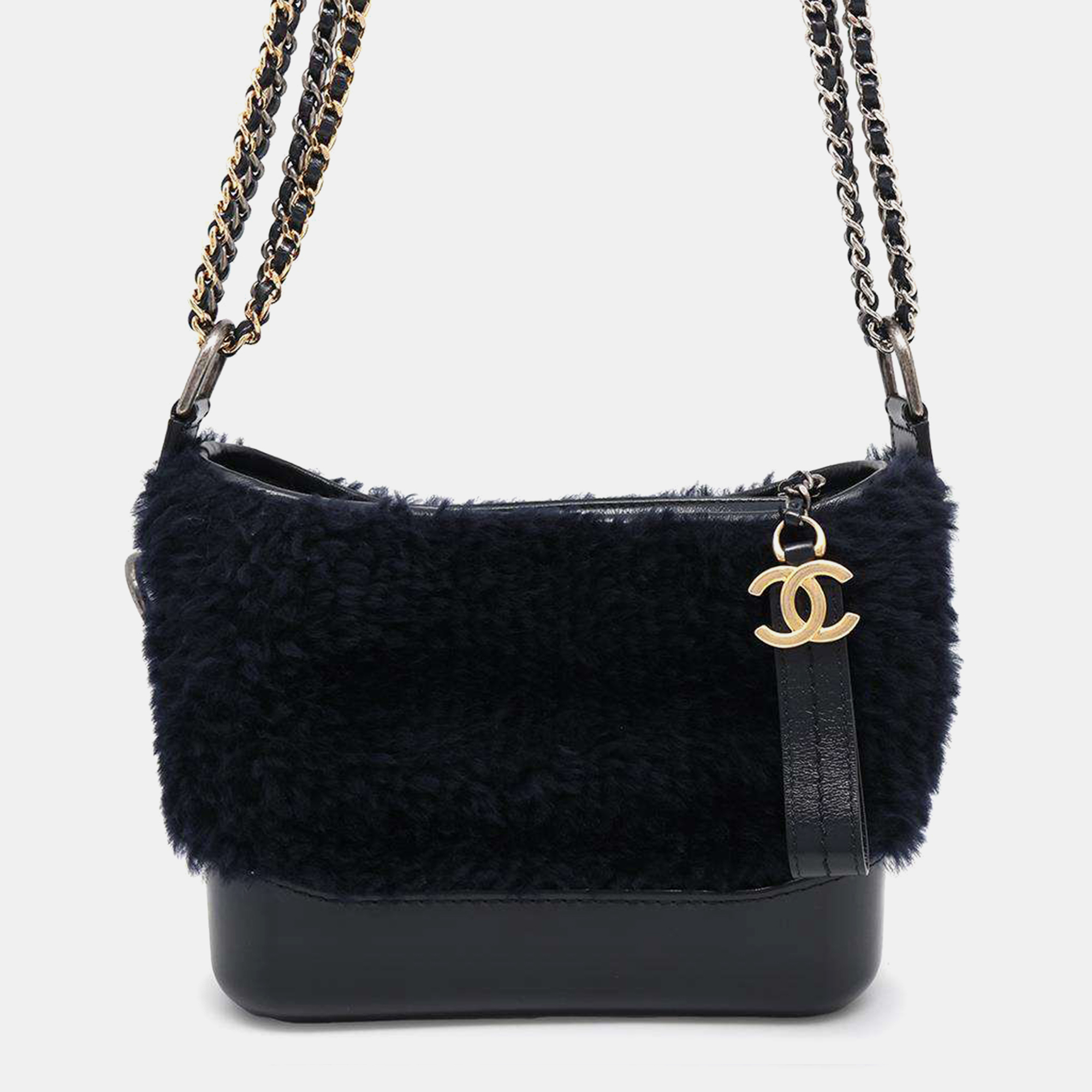 

Chanel Gabriel Chain shoulder Bag Navy Fur Leather, Navy blue