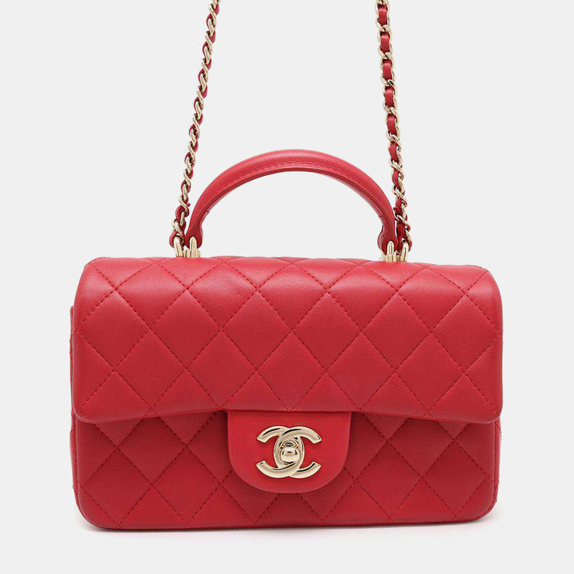 

Chanel Matelasse Top Handle Chain shoulder Bag Red Lambskin