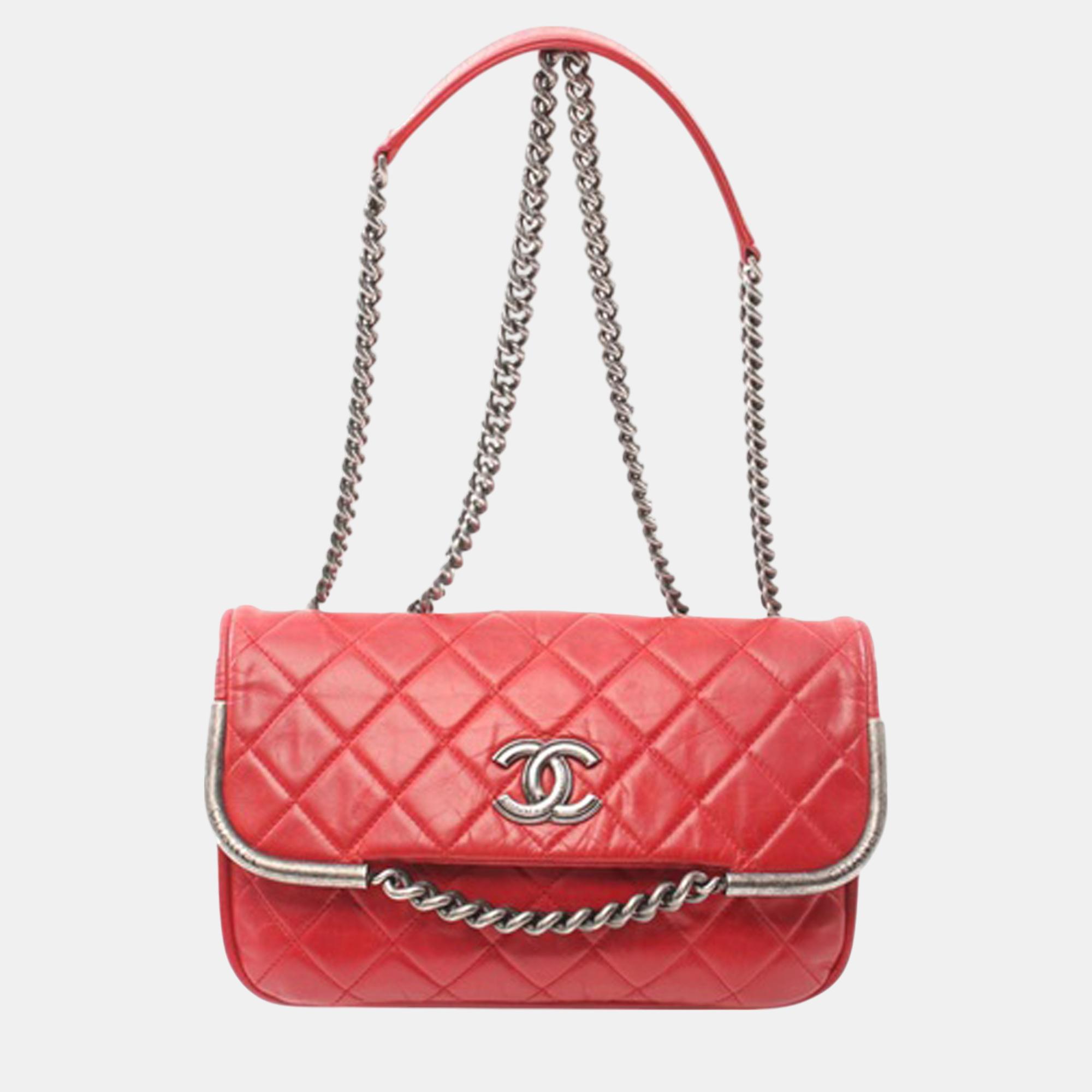 

Chanel Red Aged Calfskin CC Chain Frame Flap