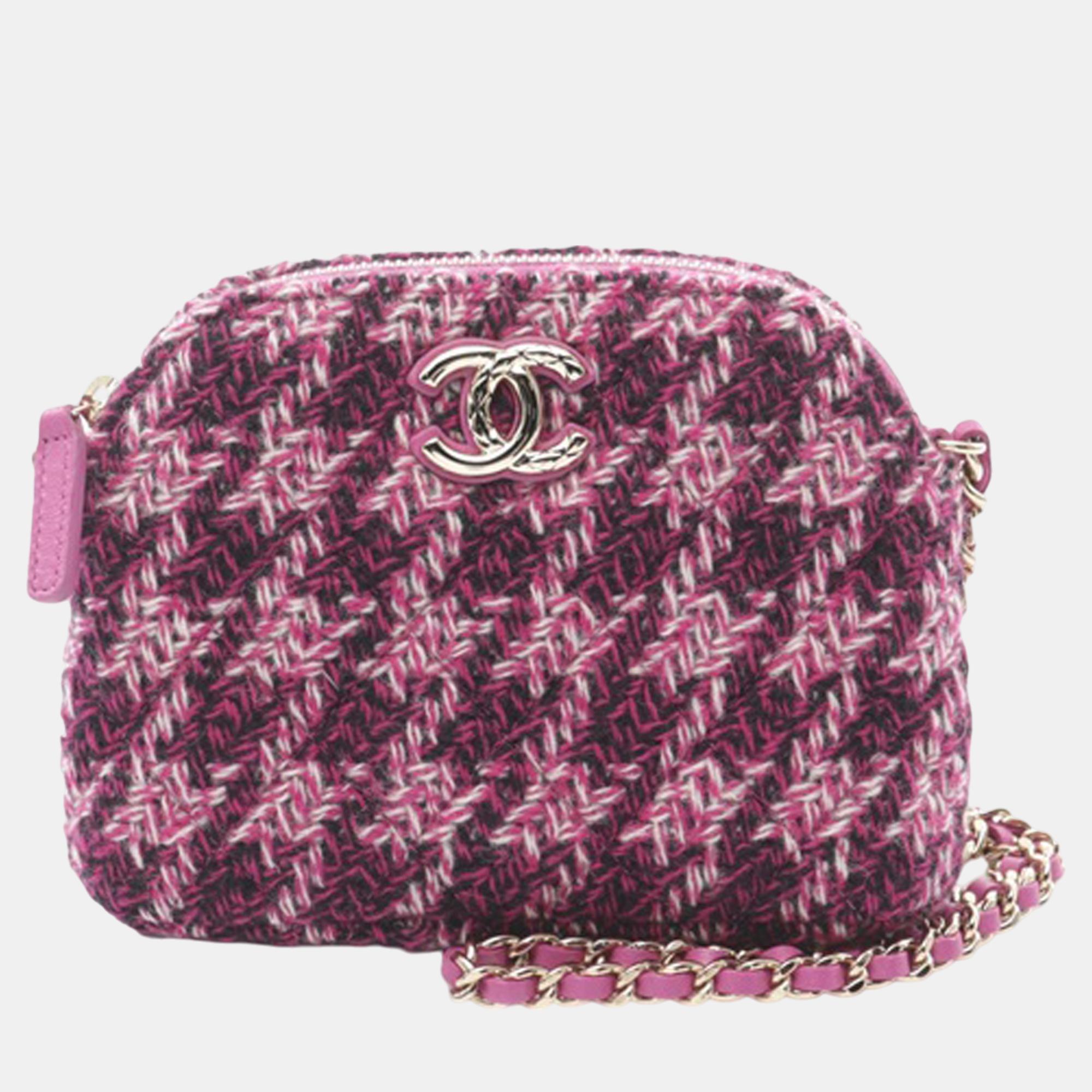 

Chanel Purple Tweed Houndstooth Clutch On Chain