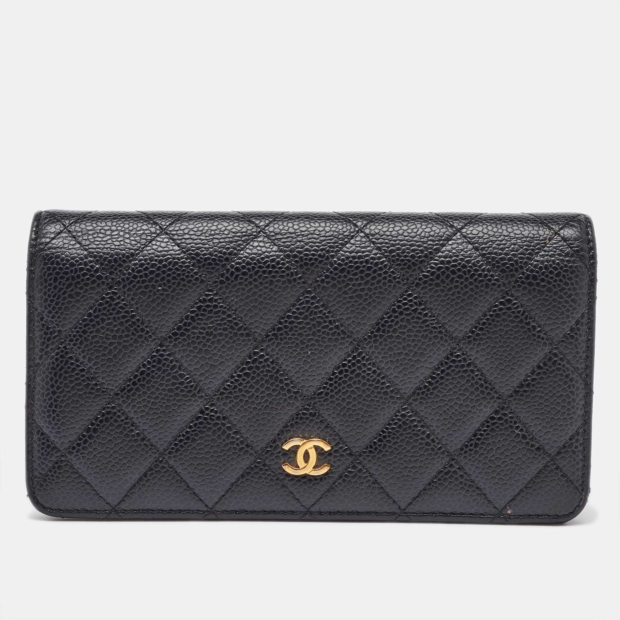 

Chanel Black Quilted Caviar Leather  Yen Continental Wallet