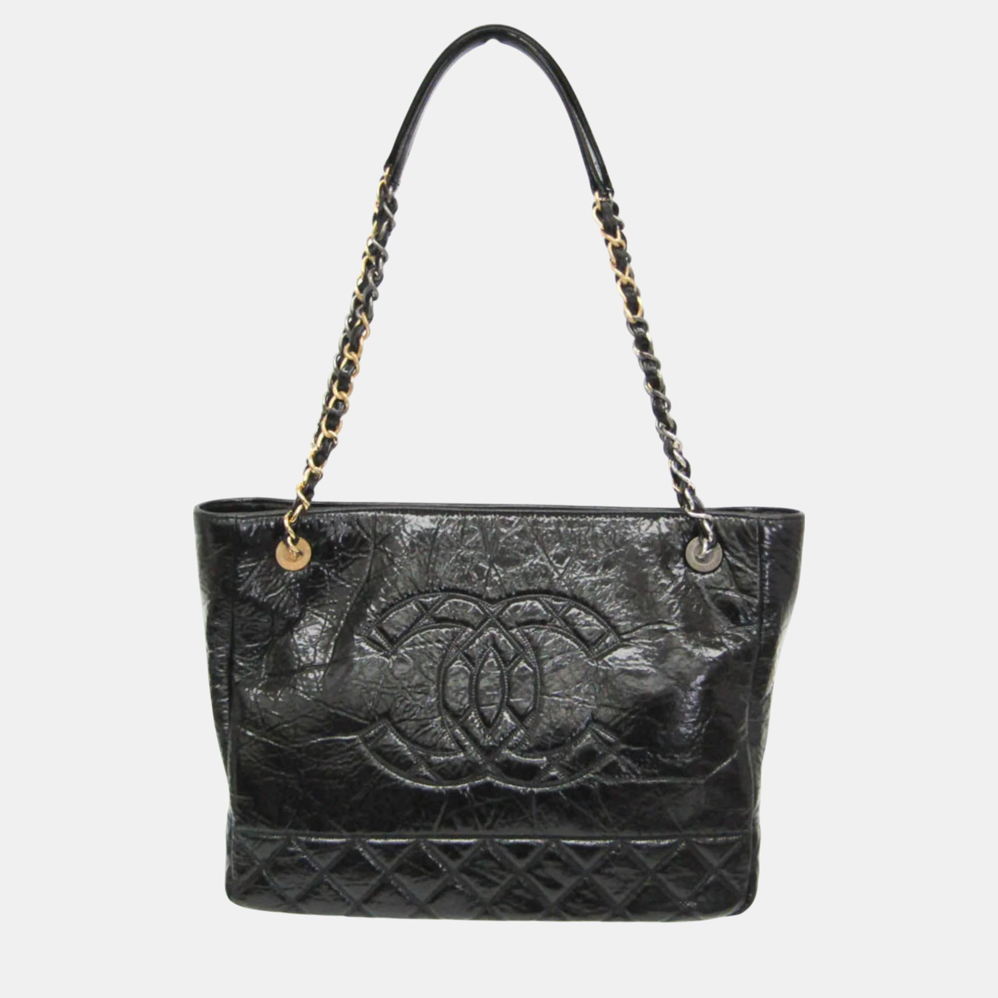 

Chanel Black Leather Chain Tote Bag