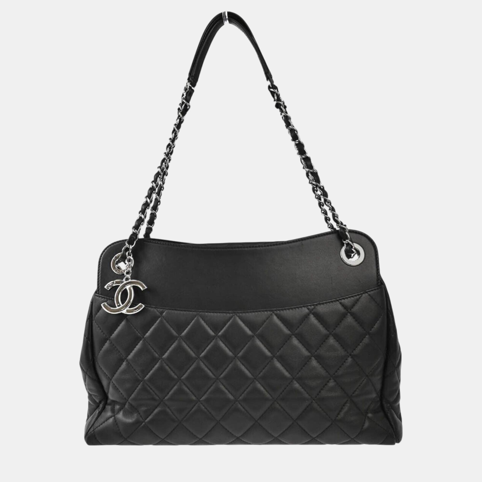 

Chanel Black Quilted Lambskin Chain Shoulder Tote Bag