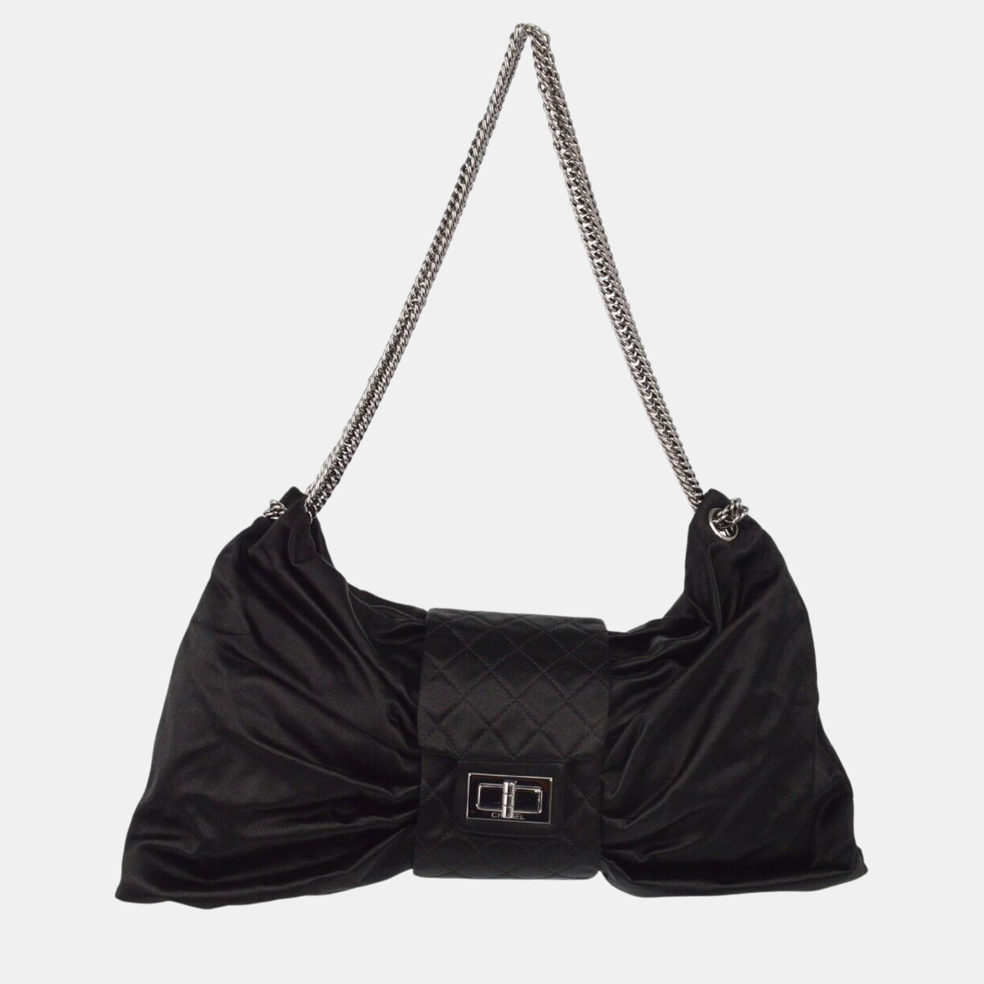 

Chanel Black Satin Mademoiselle Lock Bow Shoulder Bag