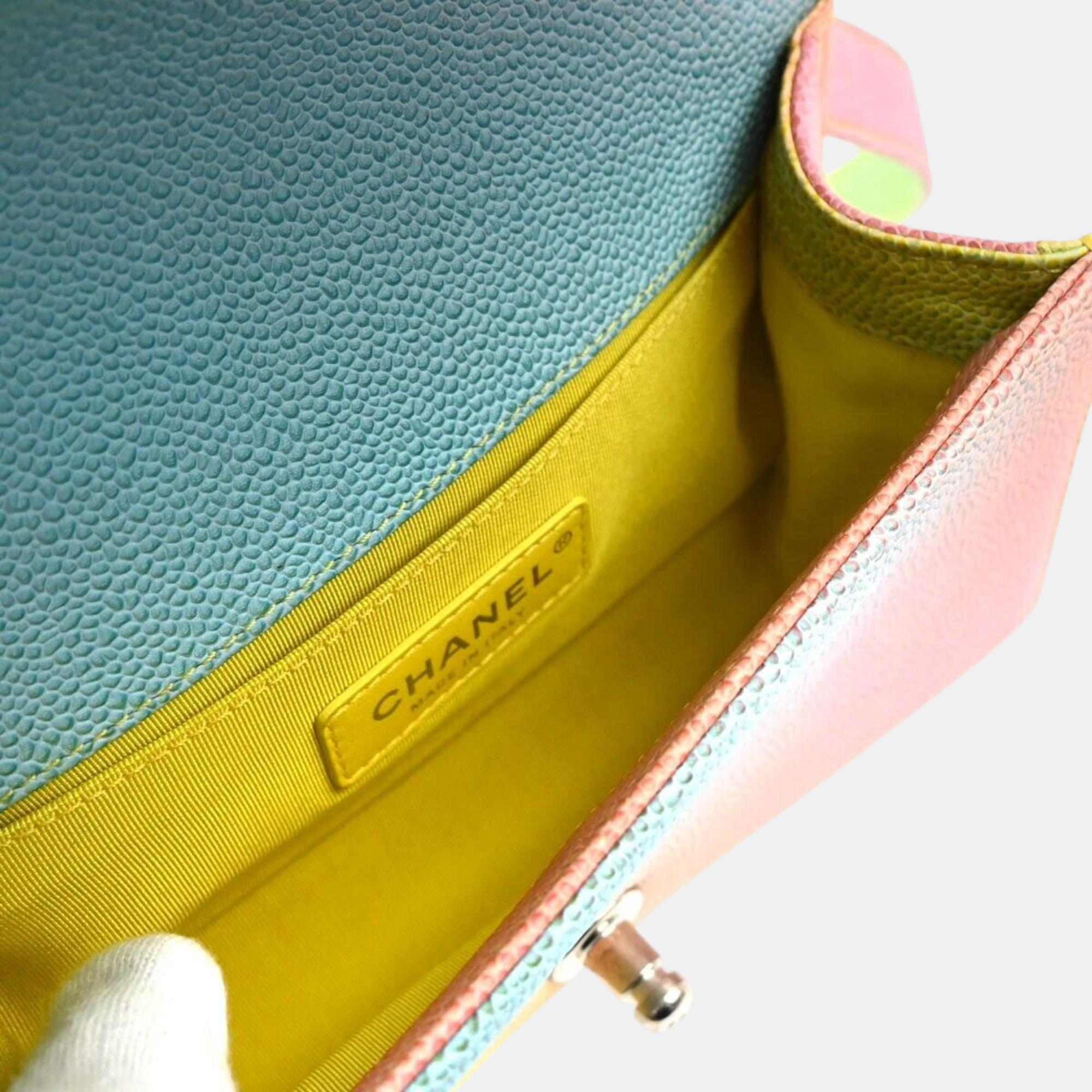 Chanel Boy Chanel Pink Blue Calfskin Small Chain Shoulder Bag 