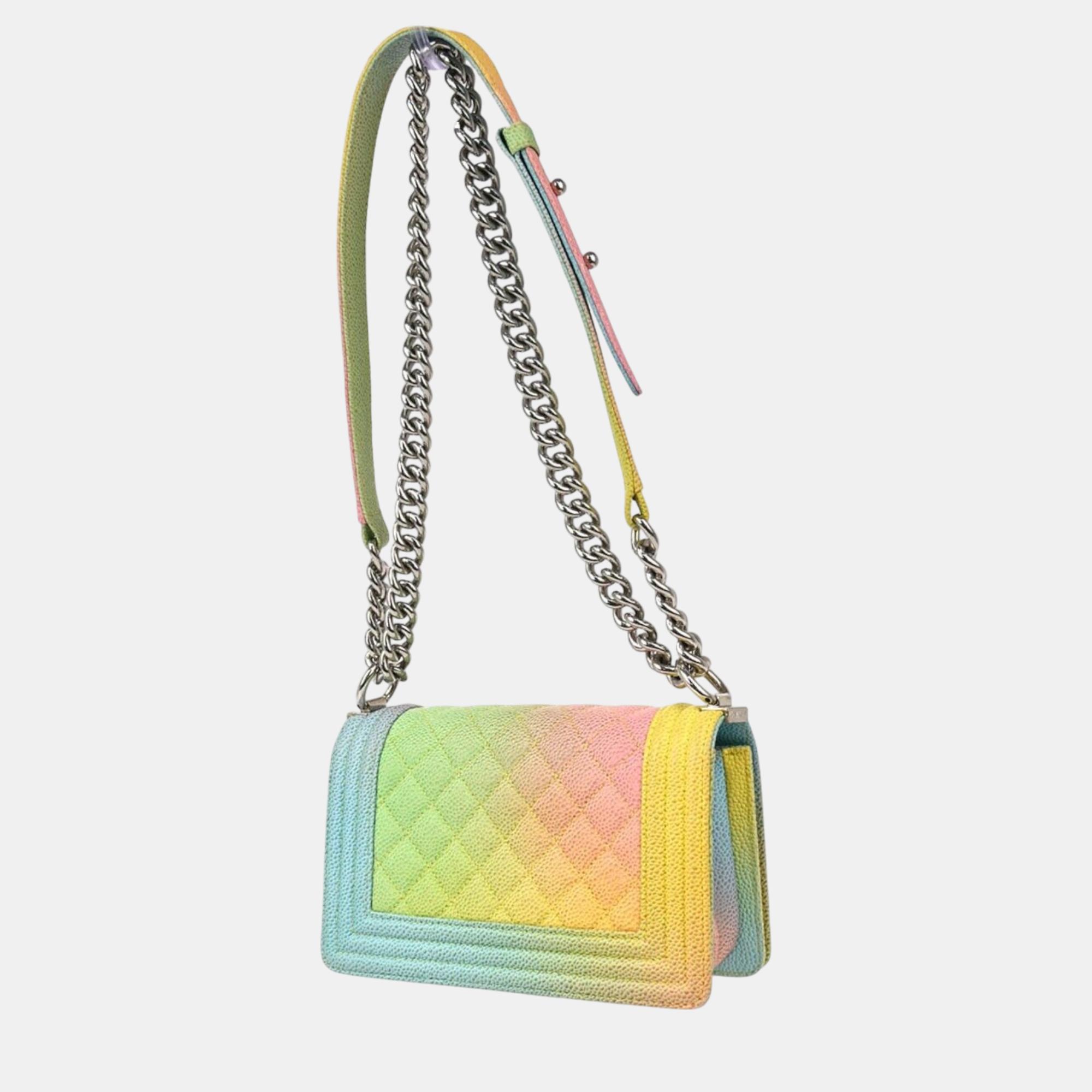 Chanel Boy Chanel Pink Blue Calfskin Small Chain Shoulder Bag 