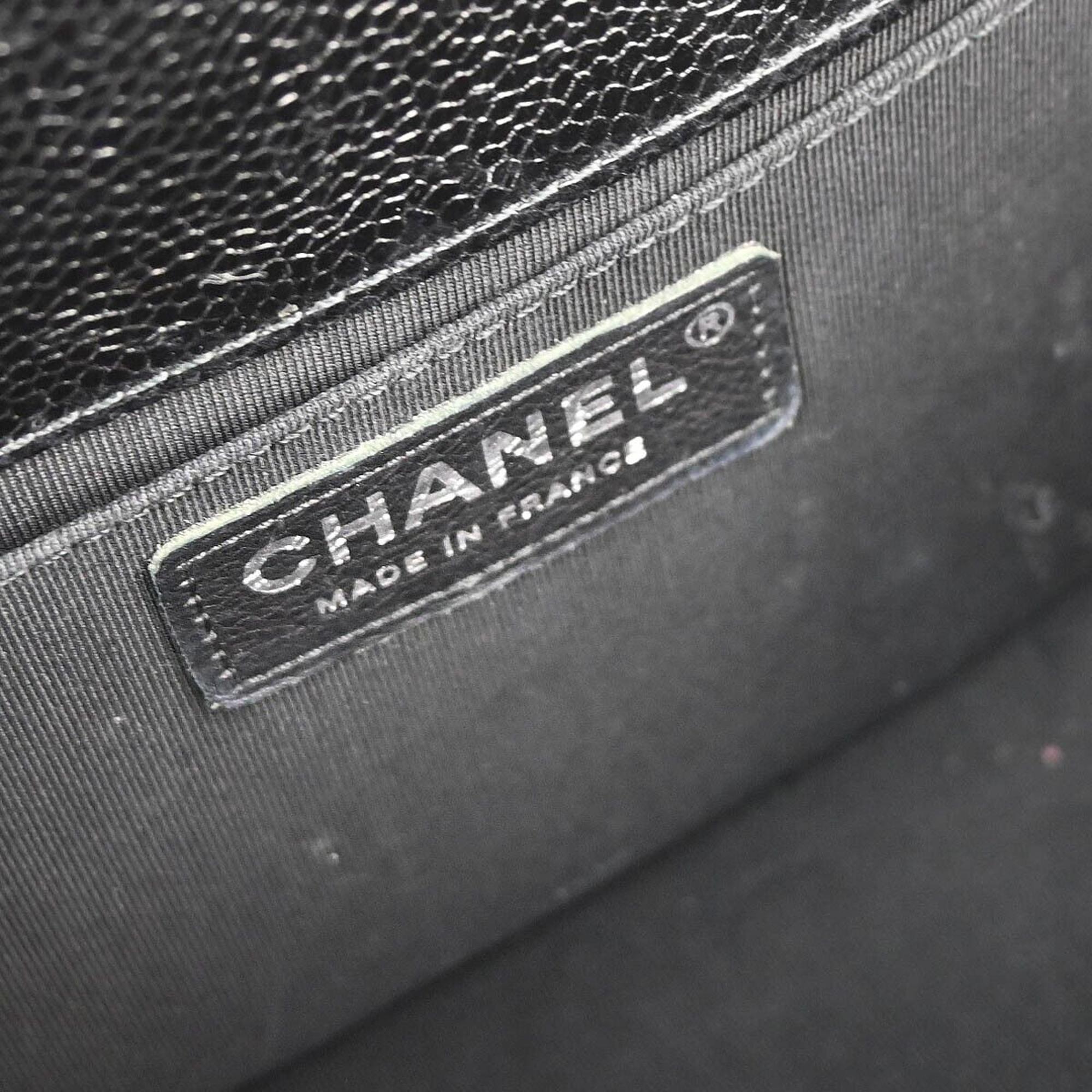 Chanel Boy Black Calfskin Chevron Medium Chain Shoulder Bag 