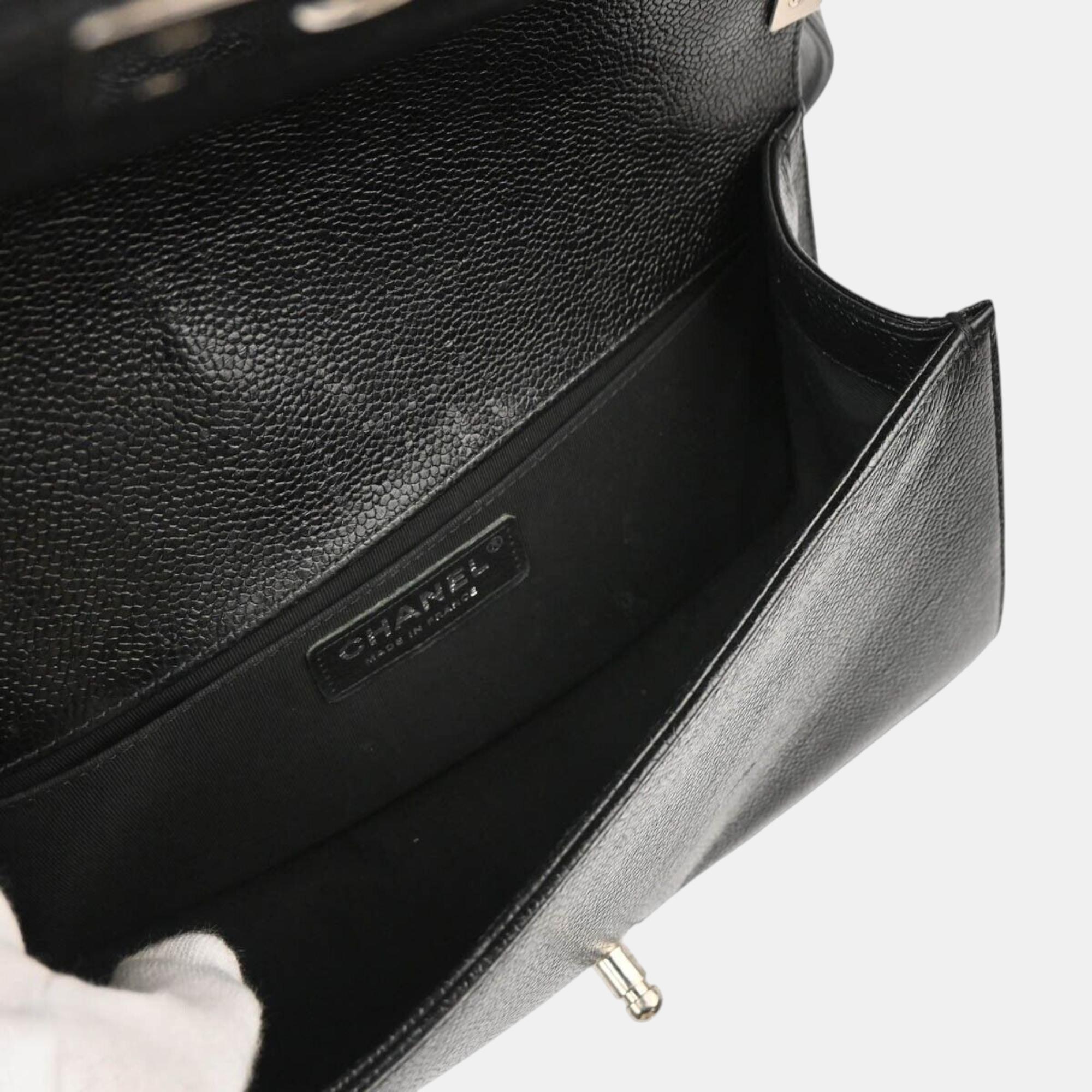 Chanel Boy Black Calfskin Chevron Medium Chain Shoulder Bag 