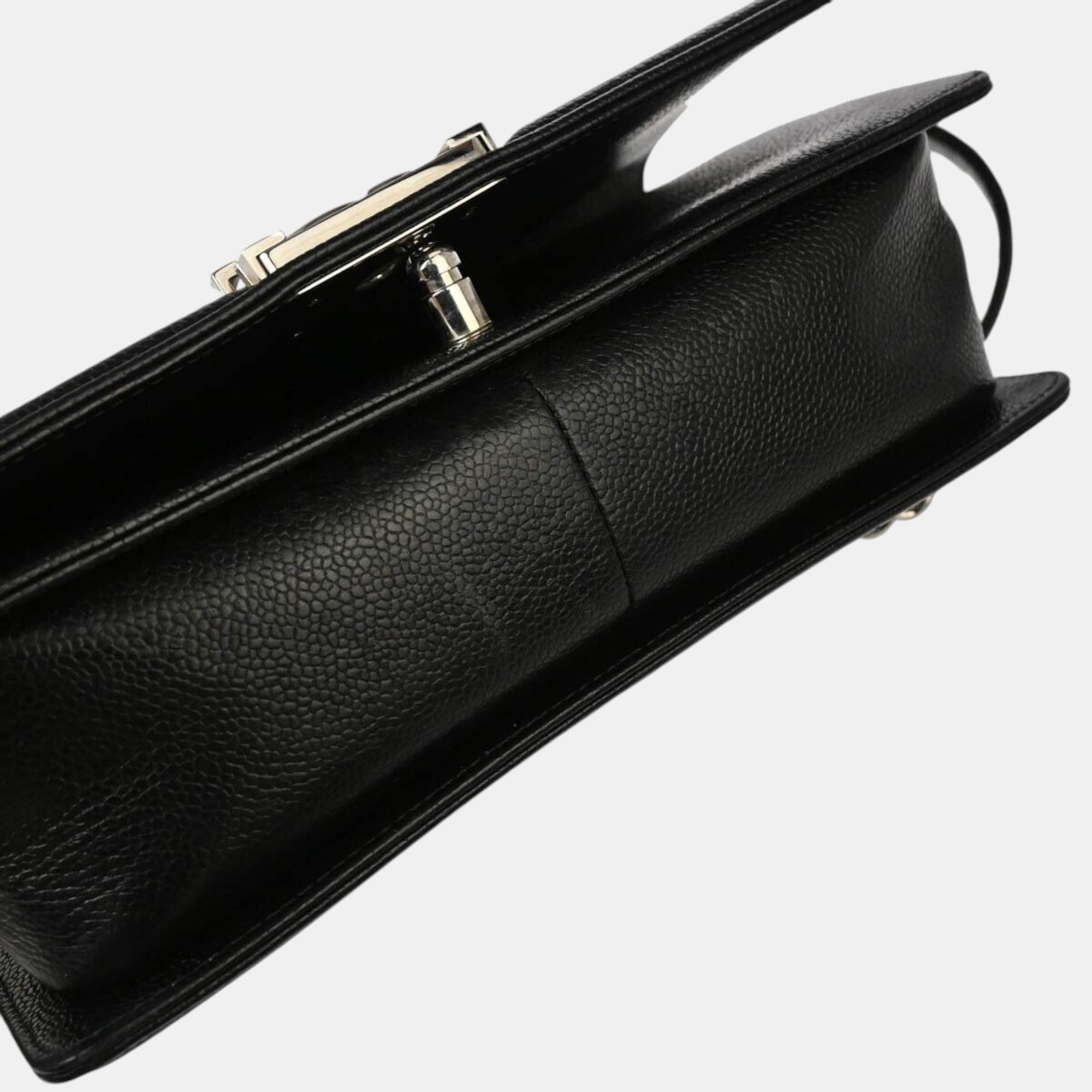 Chanel Boy Black Calfskin Chevron Medium Chain Shoulder Bag 
