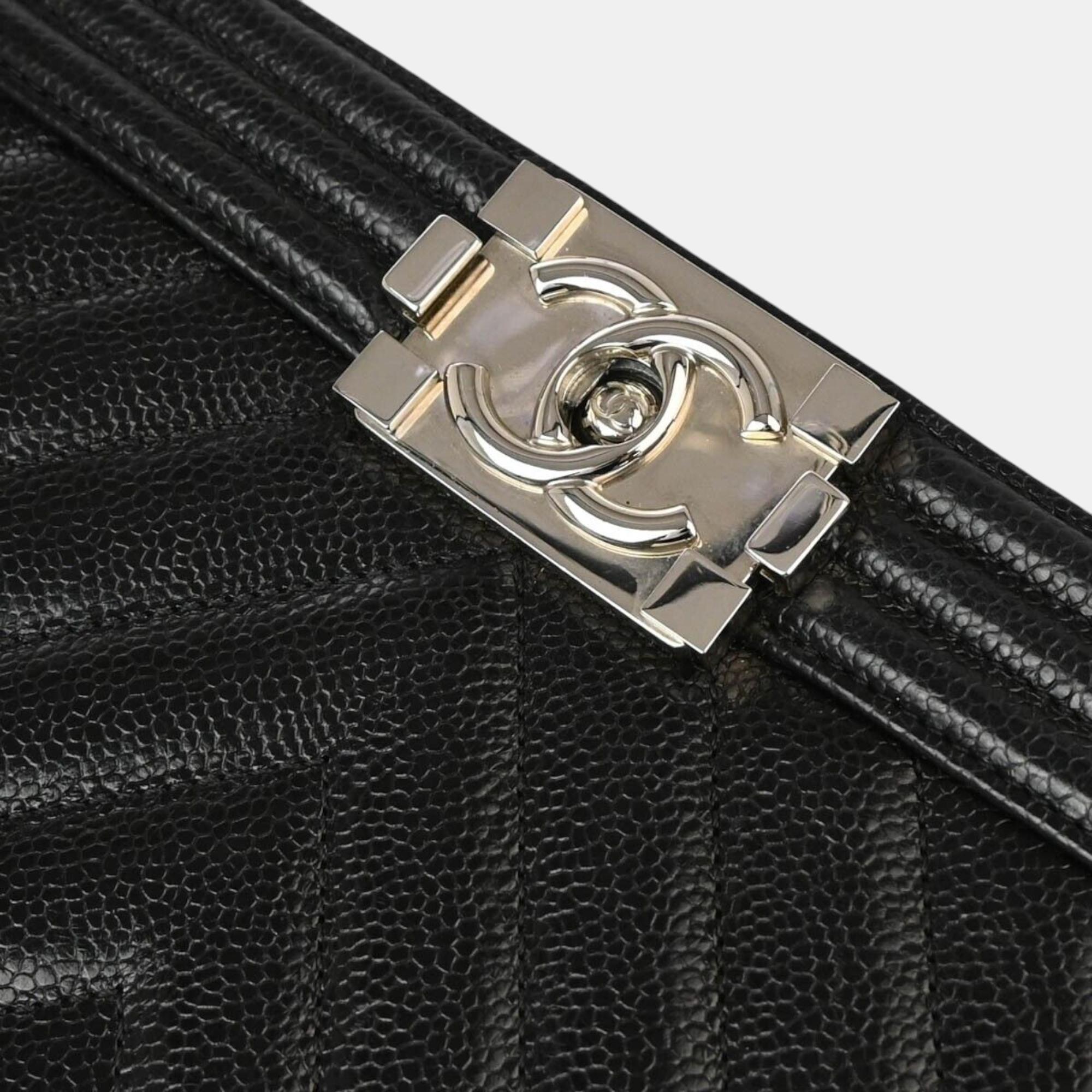 Chanel Boy Black Calfskin Chevron Medium Chain Shoulder Bag 