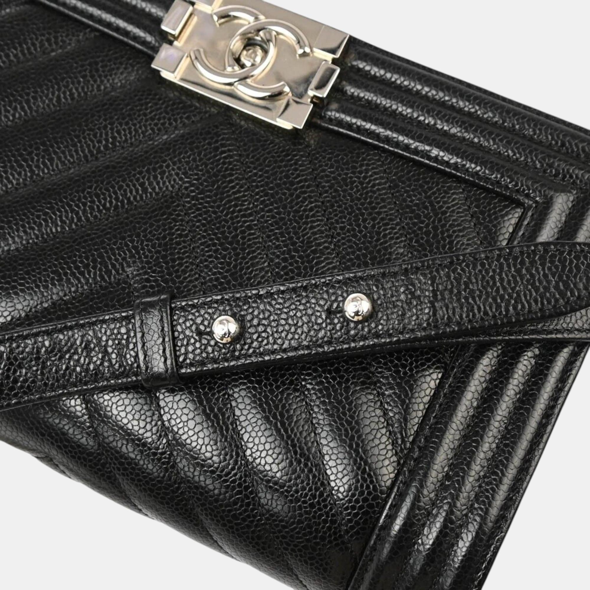 Chanel Boy Black Calfskin Chevron Medium Chain Shoulder Bag 