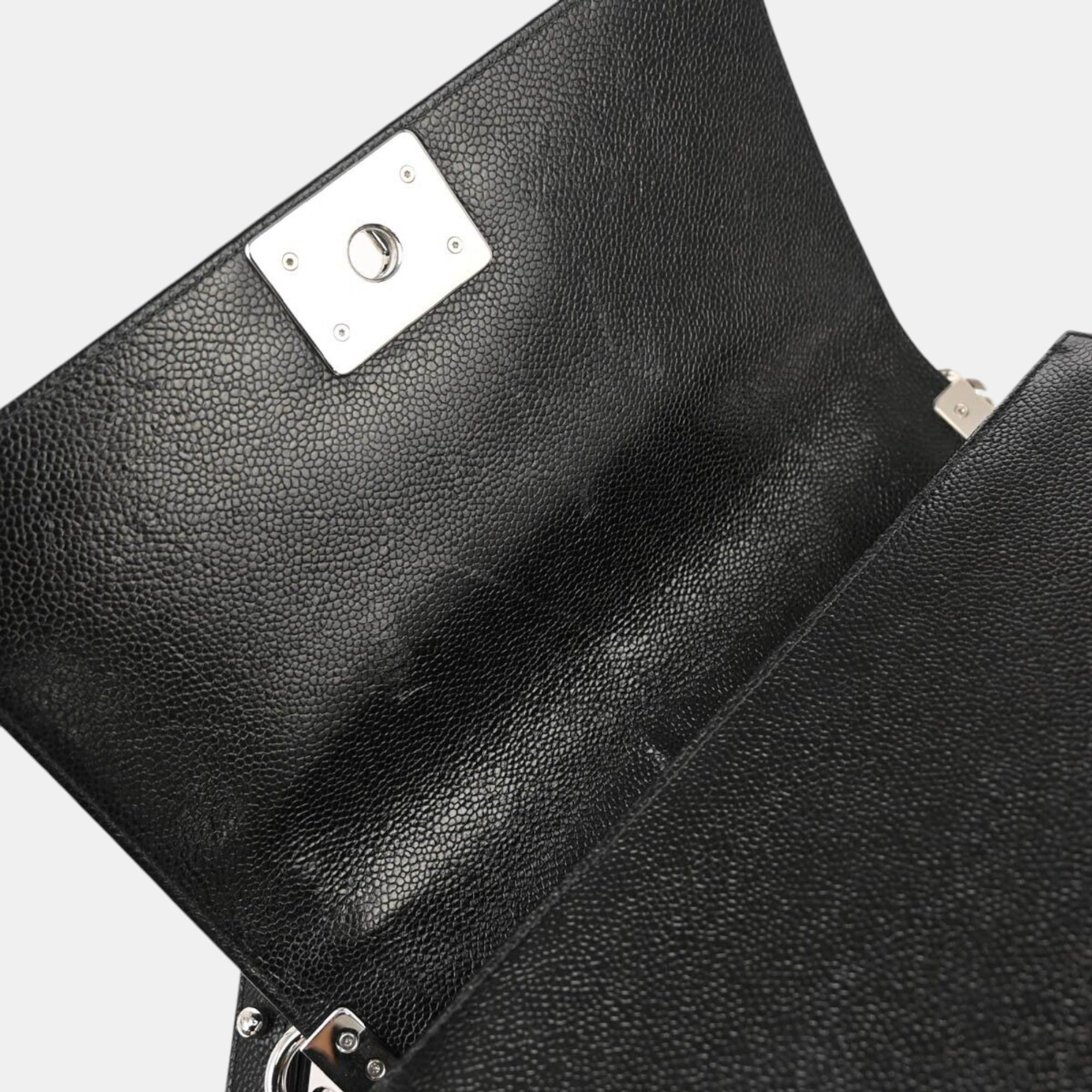 Chanel Boy Black Calfskin Chevron Medium Chain Shoulder Bag 