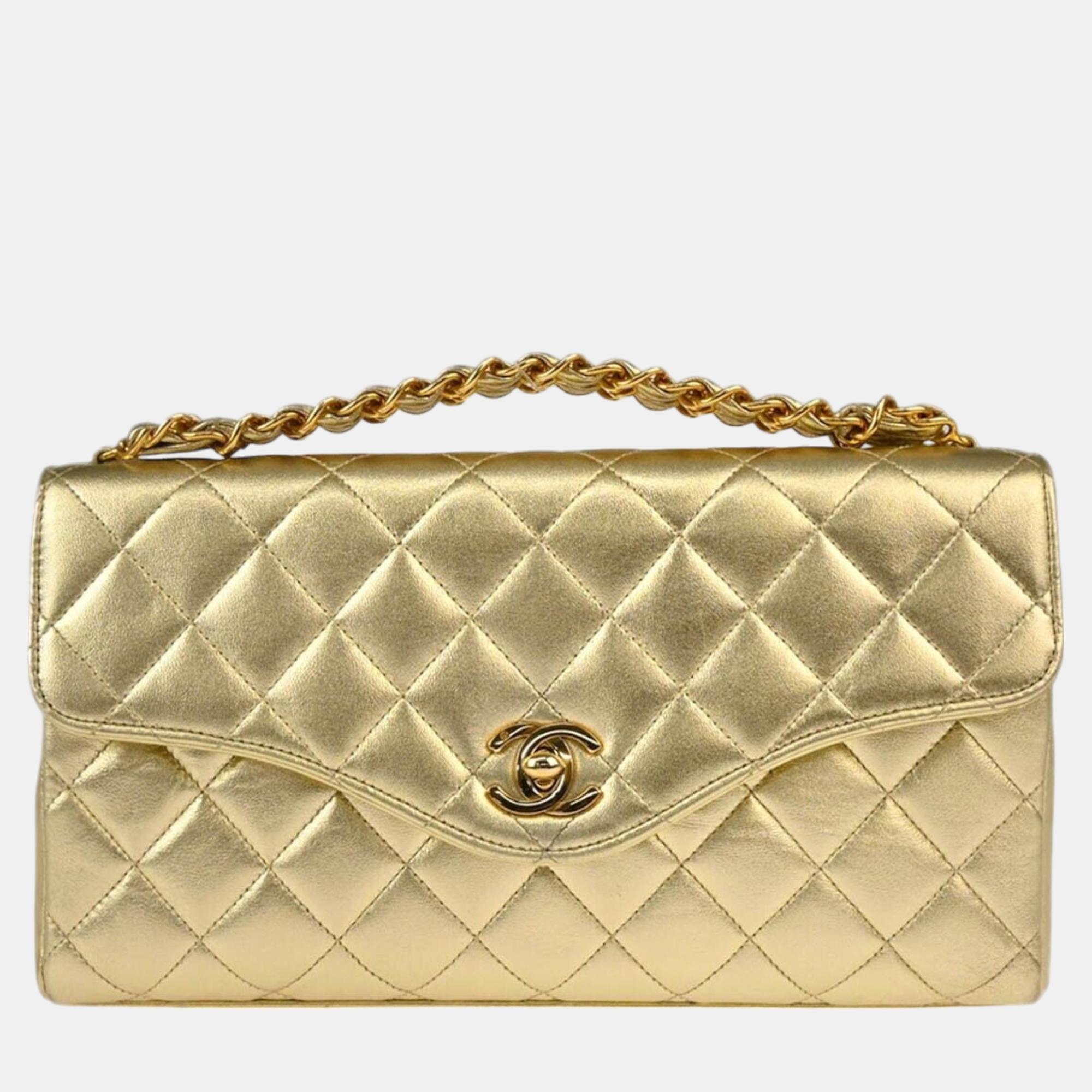 

Chanel Gold Lambskin Single Flap Chain Handbag