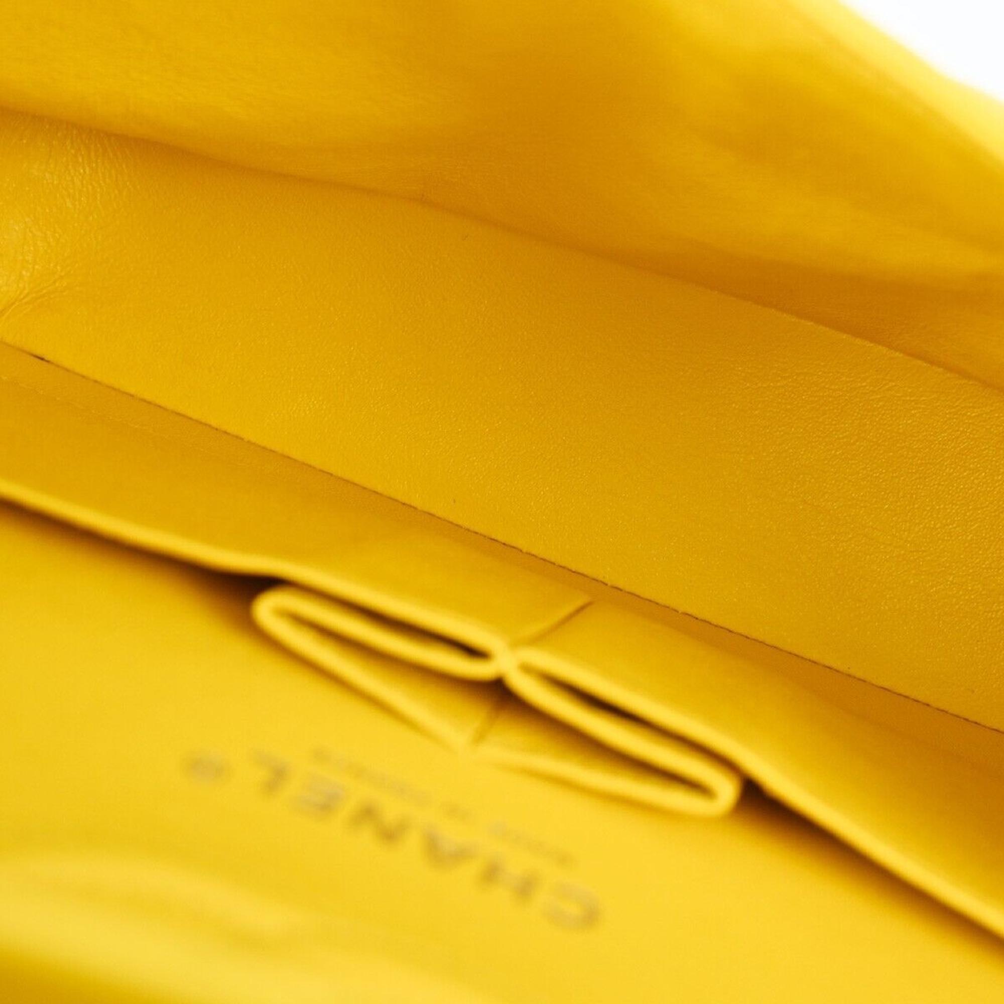 Chanel Yellow Lambskin Small Classic Double Flap Shoulder Bag 