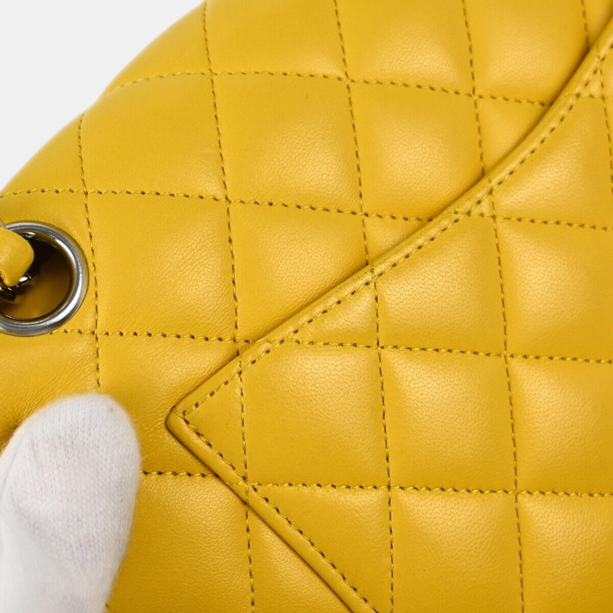 Chanel Yellow Lambskin Small Classic Double Flap Shoulder Bag 