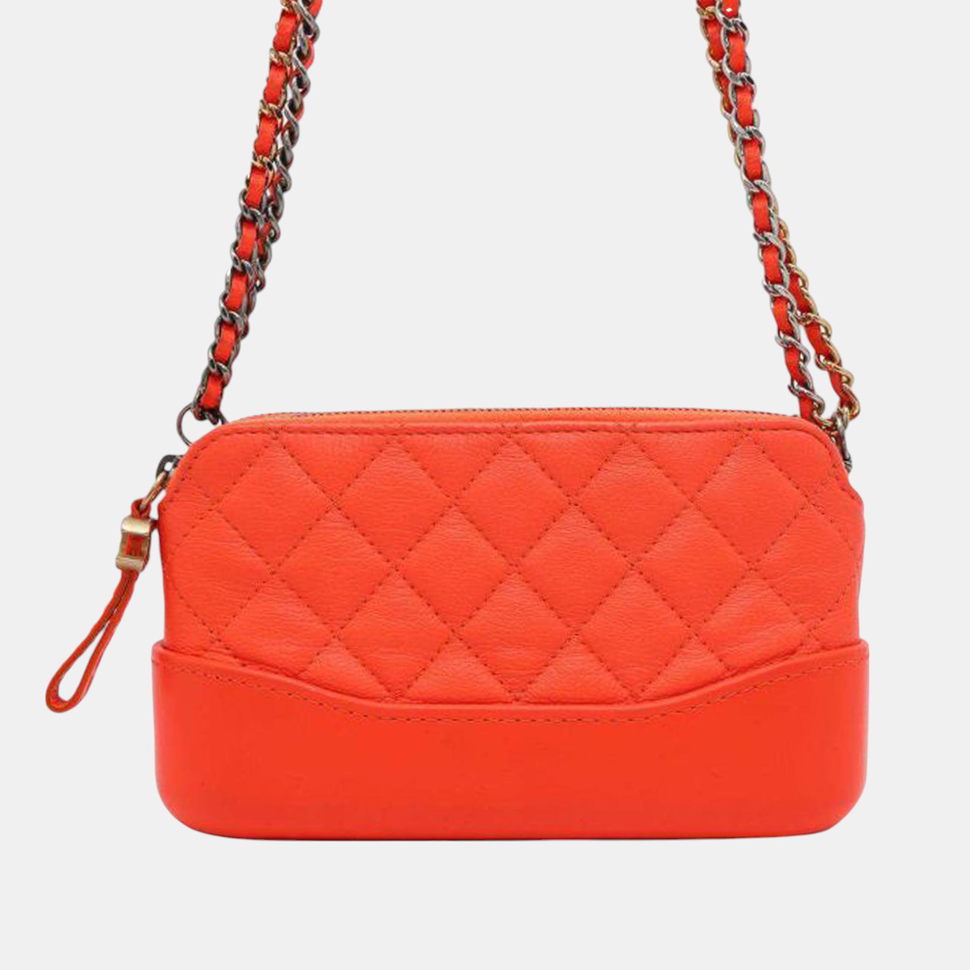 

Chanel Orange Quilted Calfskin Gabrielle Double Zip Clutch With Chain