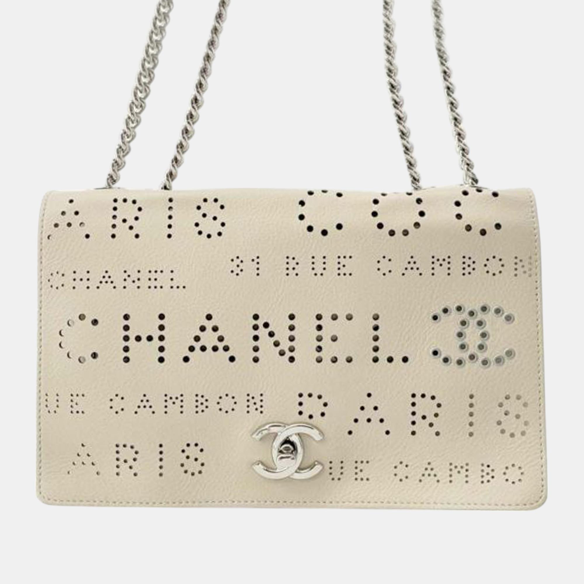 

Chanel Brown Calfskin Logo Punched Chain Flap Bag