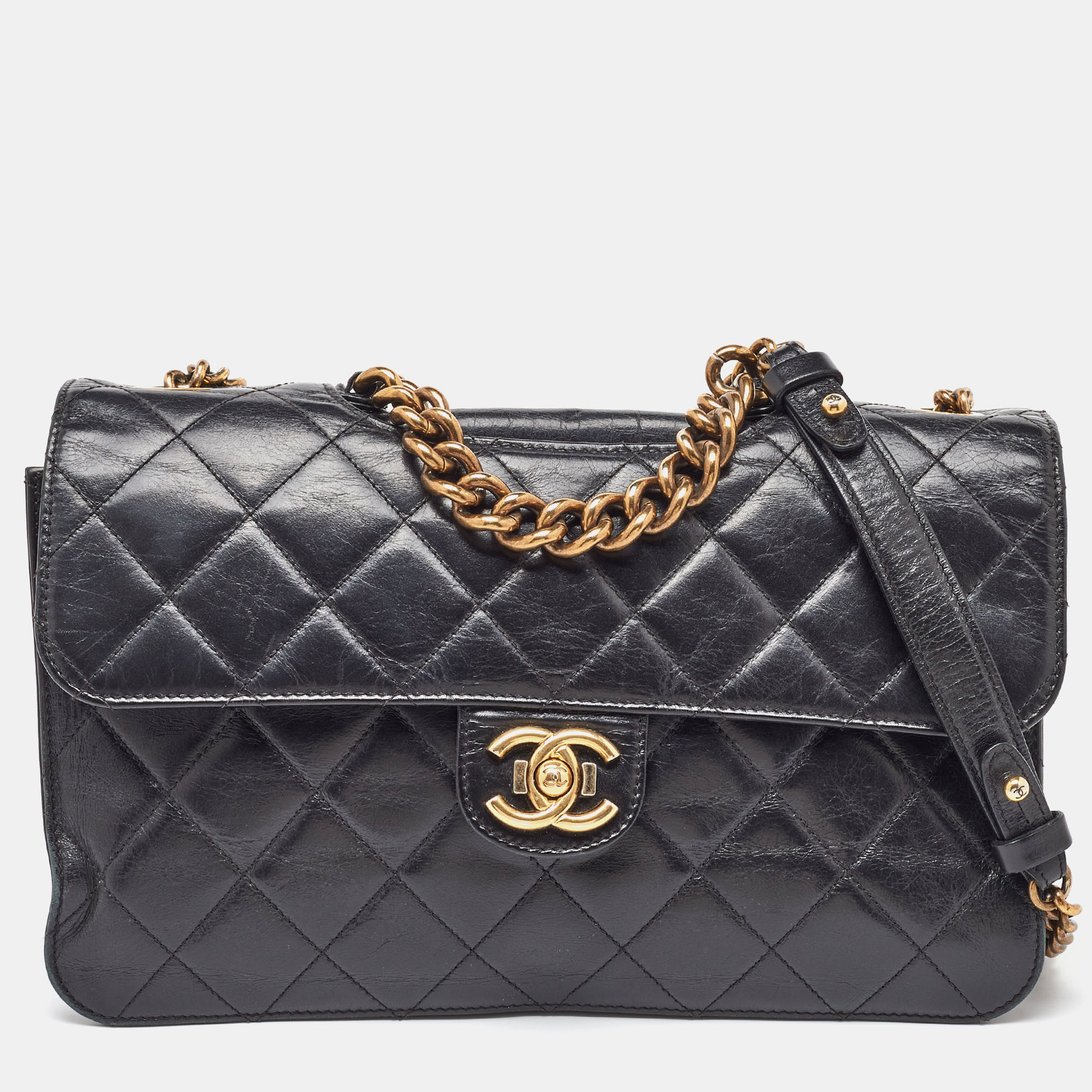 

Chanel Black Quilted Aged Leather Large Perfect Edge Flap Bag