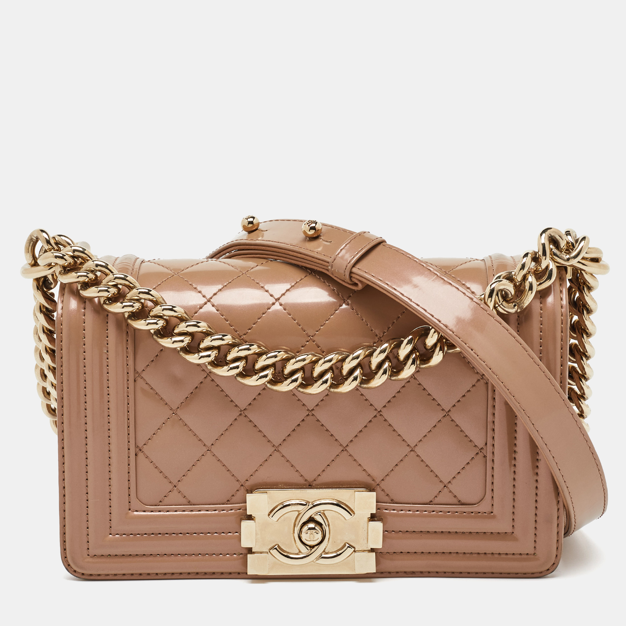 

Chanel Beige Quilted Patent Leather  Boy Flap Bag