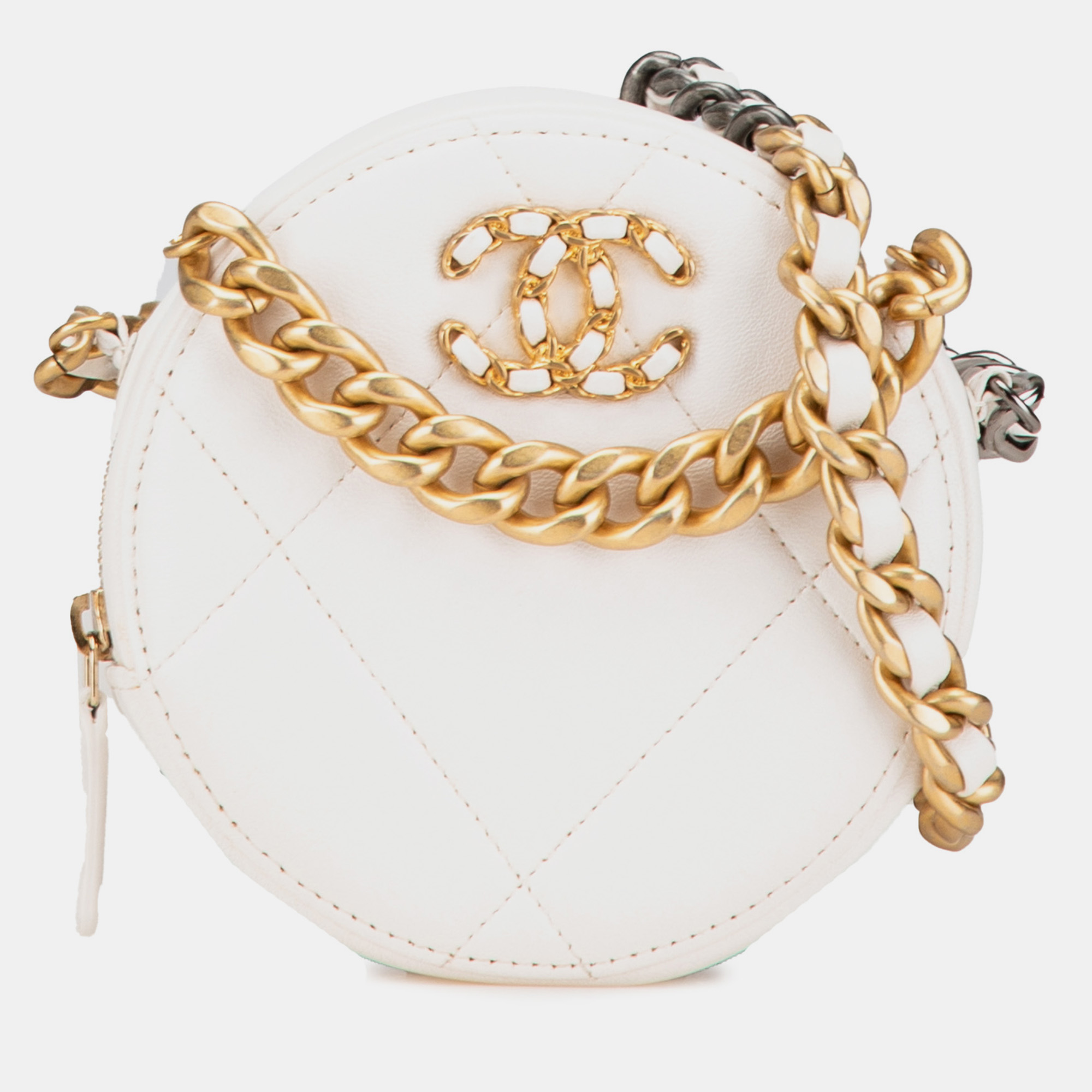 

Chanel White Lambskin 19 Round Clutch with Chain