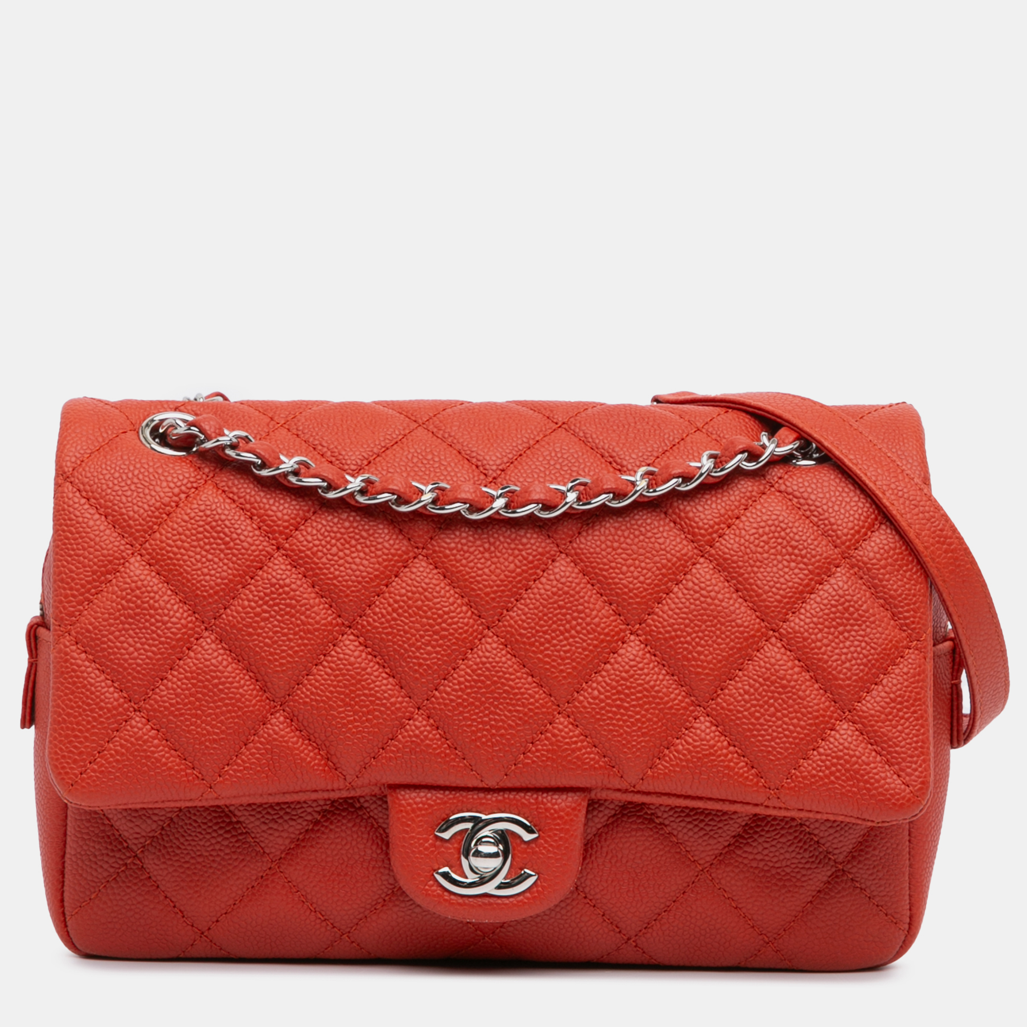 

Chanel Orange Medium Quilted Caviar Easy Flap